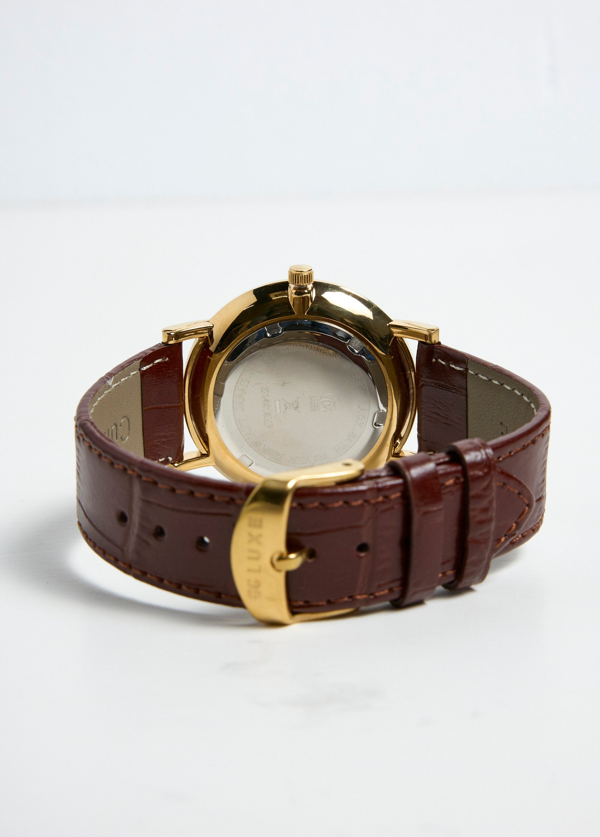 Rond_horloge_van_roestvrij_staal_en_krokodillenleer_Marron_DE2_slim