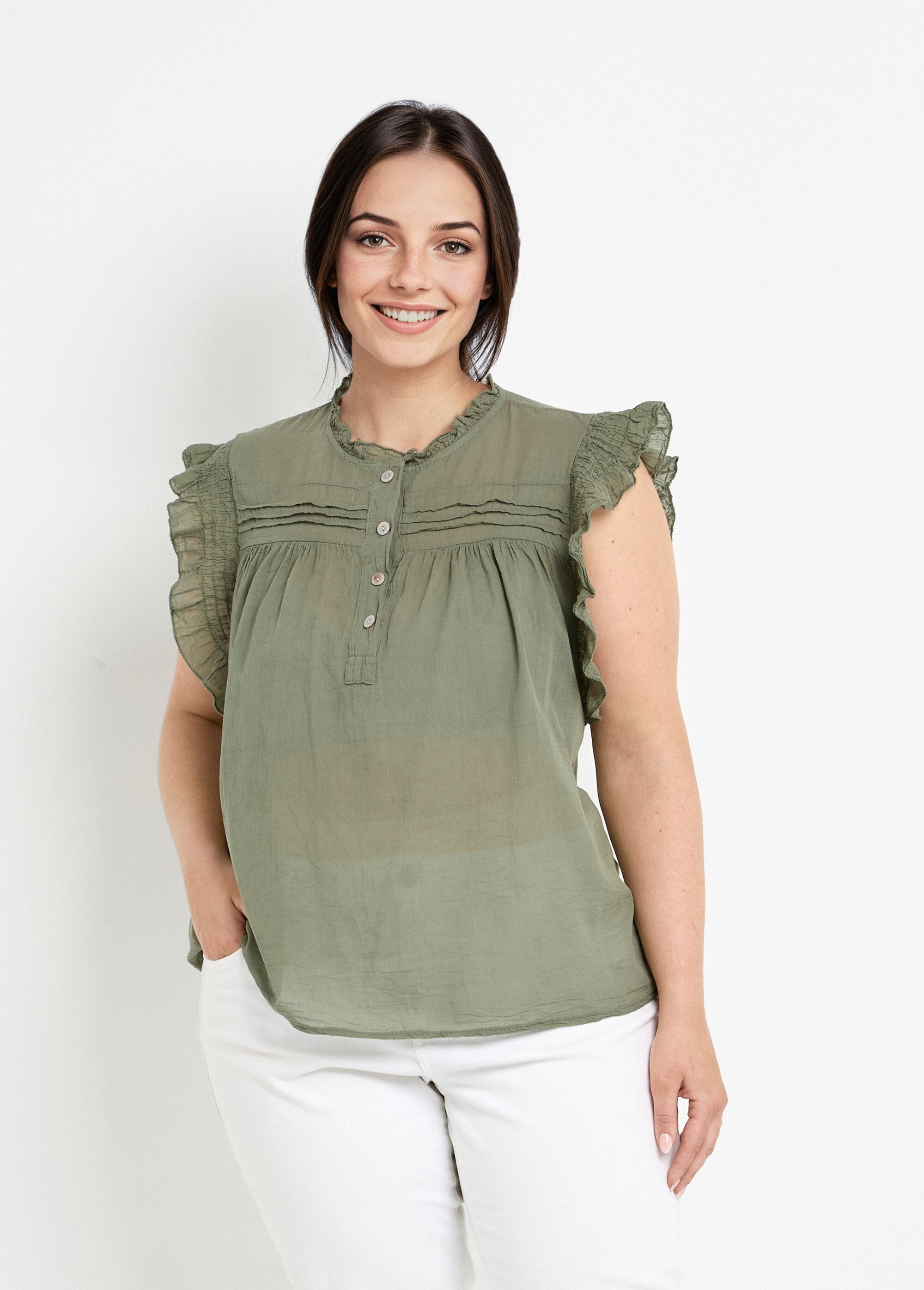 Mouwloze_blouse_van_katoenvoile_Kaki_FA1_curvy