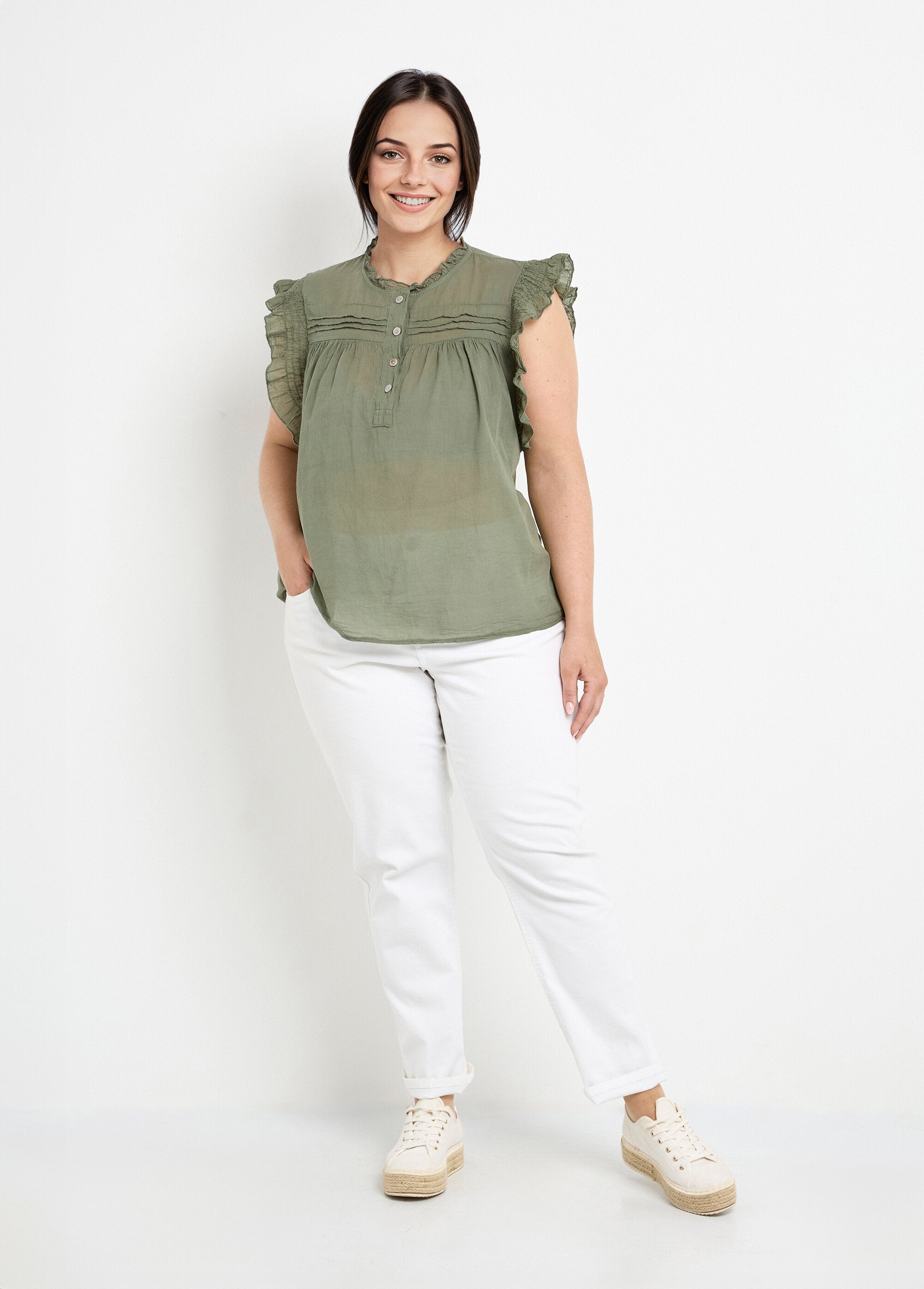 Mouwloze_blouse_van_katoenvoile_Kaki_SF1_curvy
