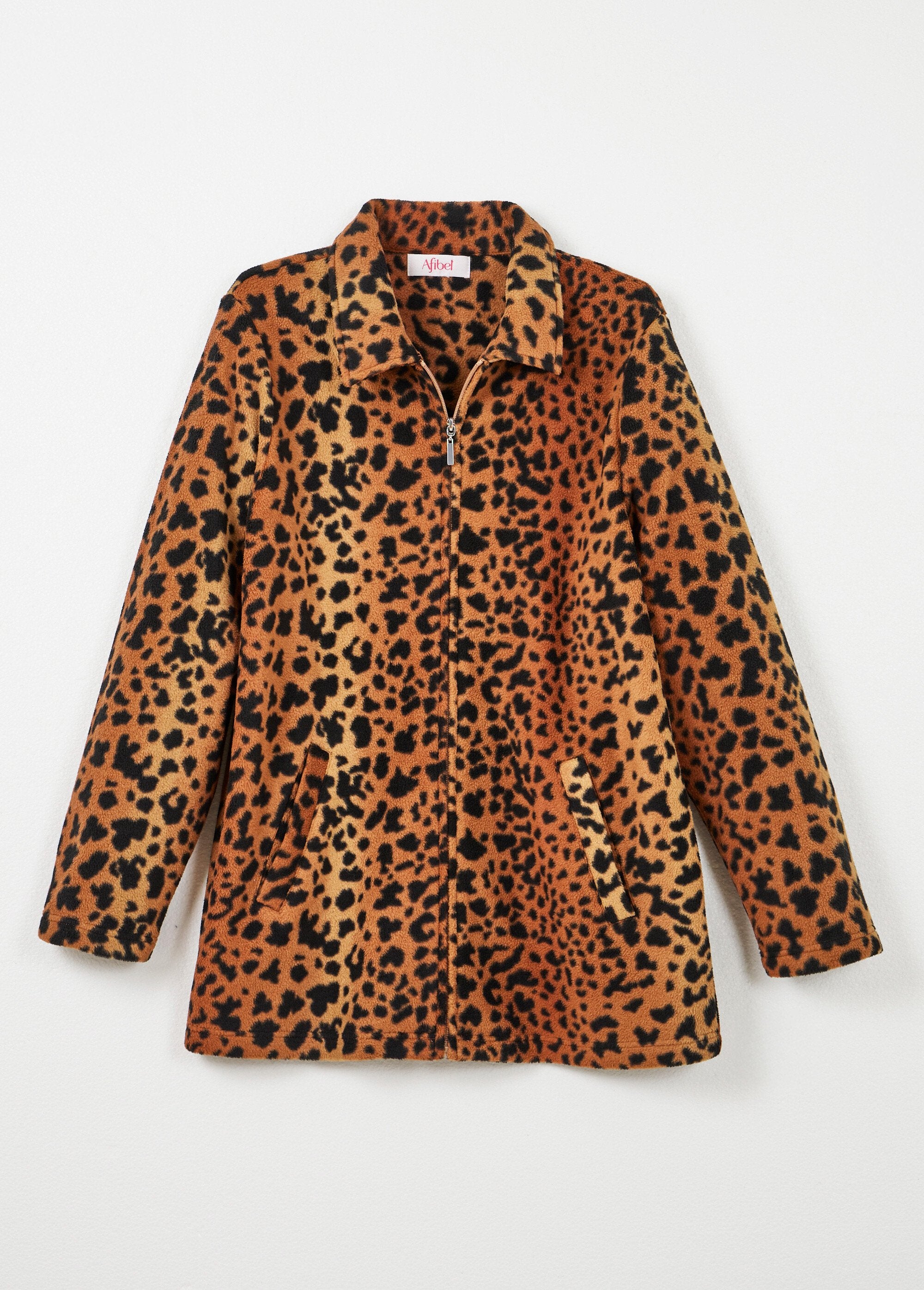 Bedrukte_fleece_jas_met_rits_Marron_et_noir_AP1_slim