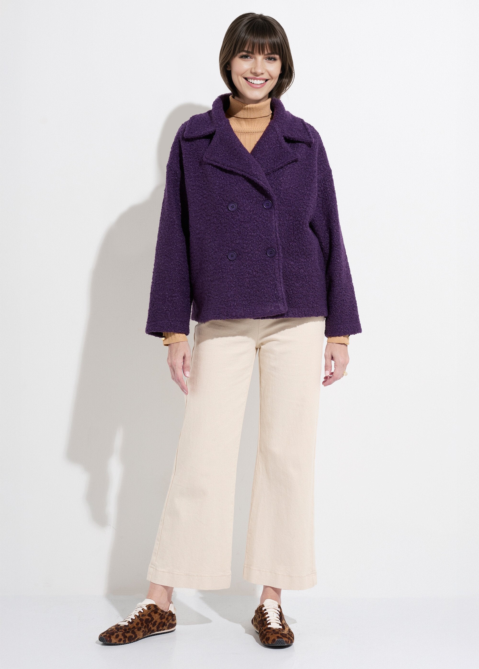 Effen_korte_pea_coat_in_een_gekrulde_wollen_look_Violet_fonce_SF1_slim