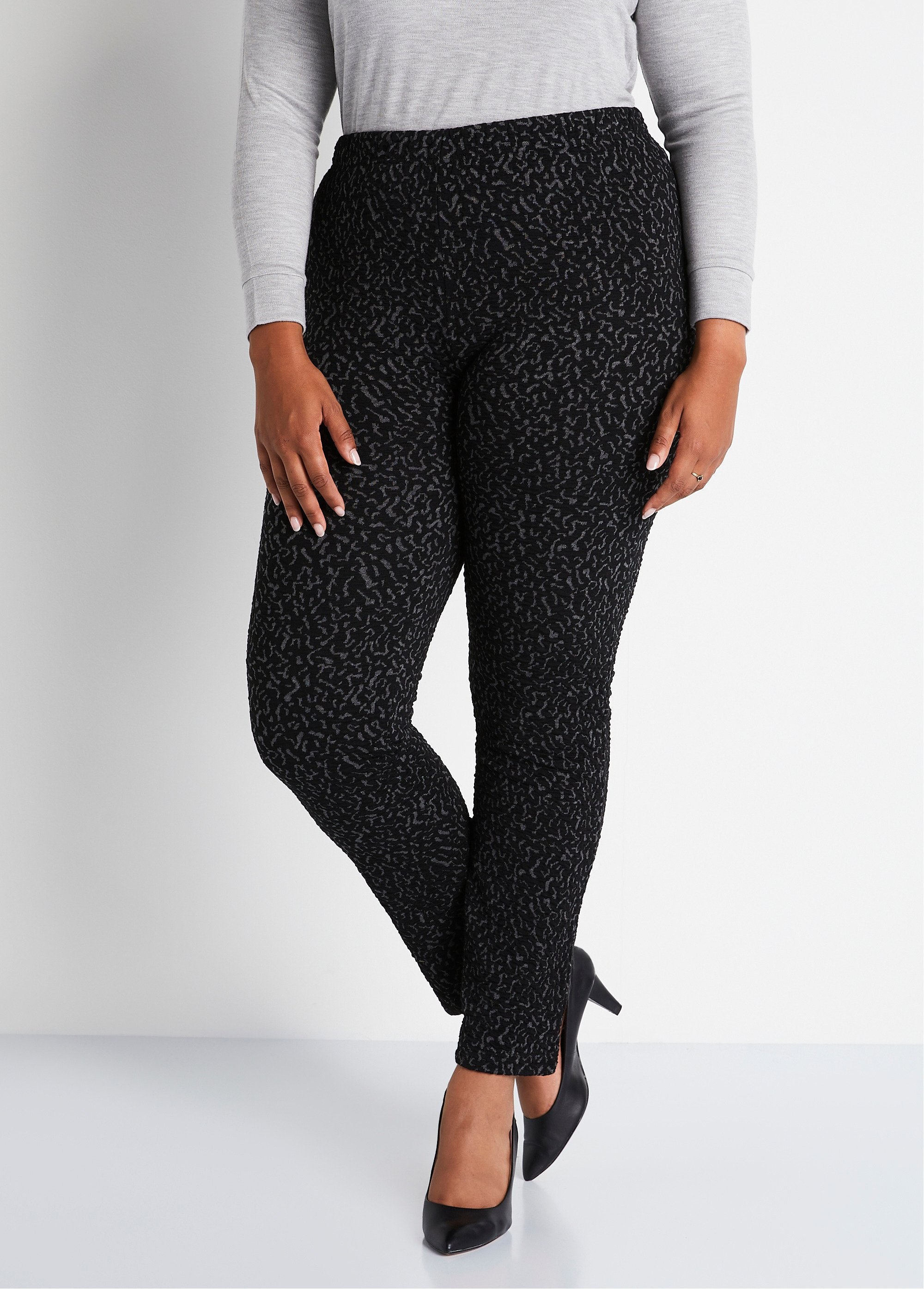 Legging_met_elastische_taille,_effen_of_tweekleurig_Grijs_en_zwart_FA1_curvy