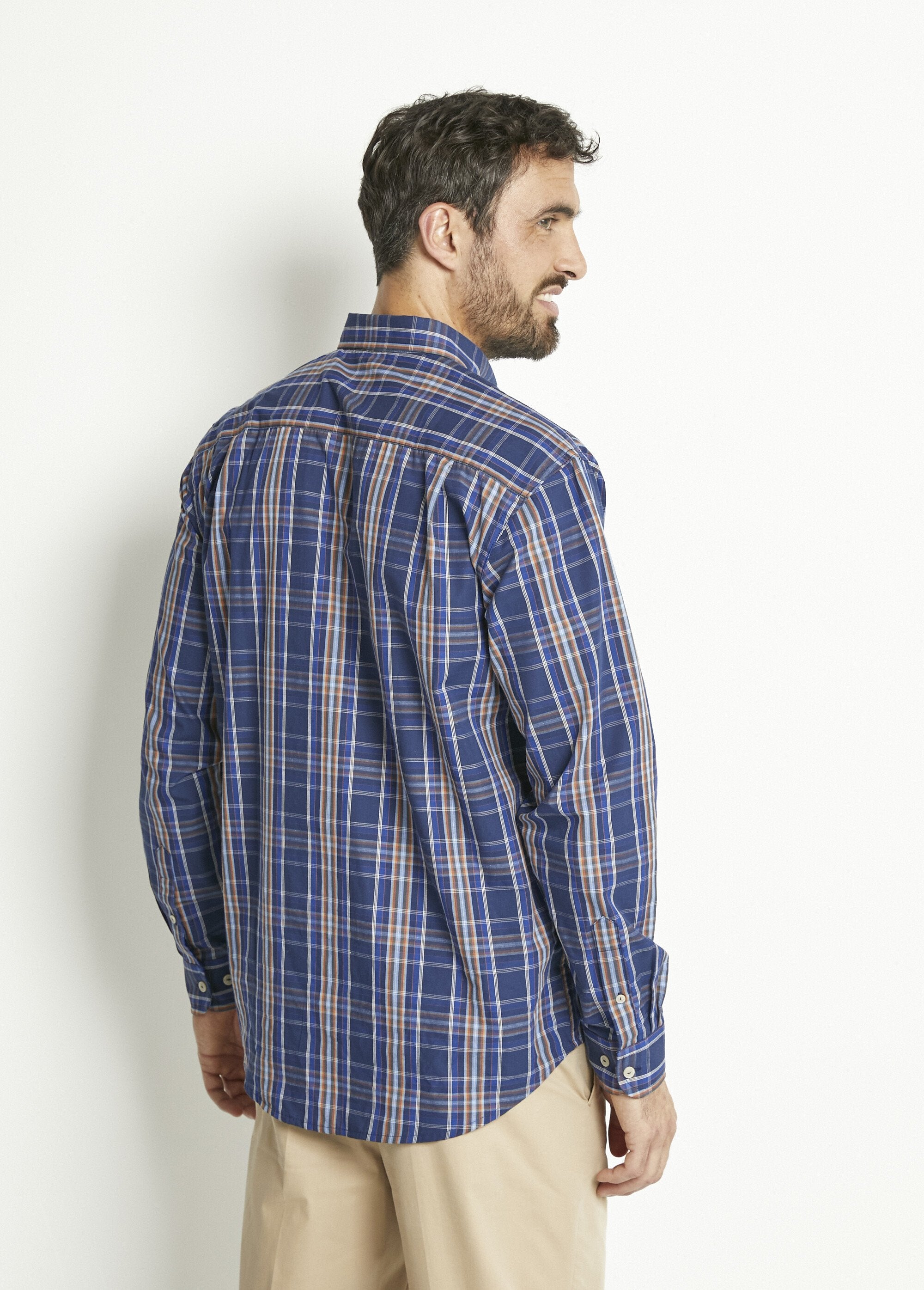 Effen_of_geruit_katoenen_overhemd_met_lange_mouwen_Carreaux_bleu_DO1_slim