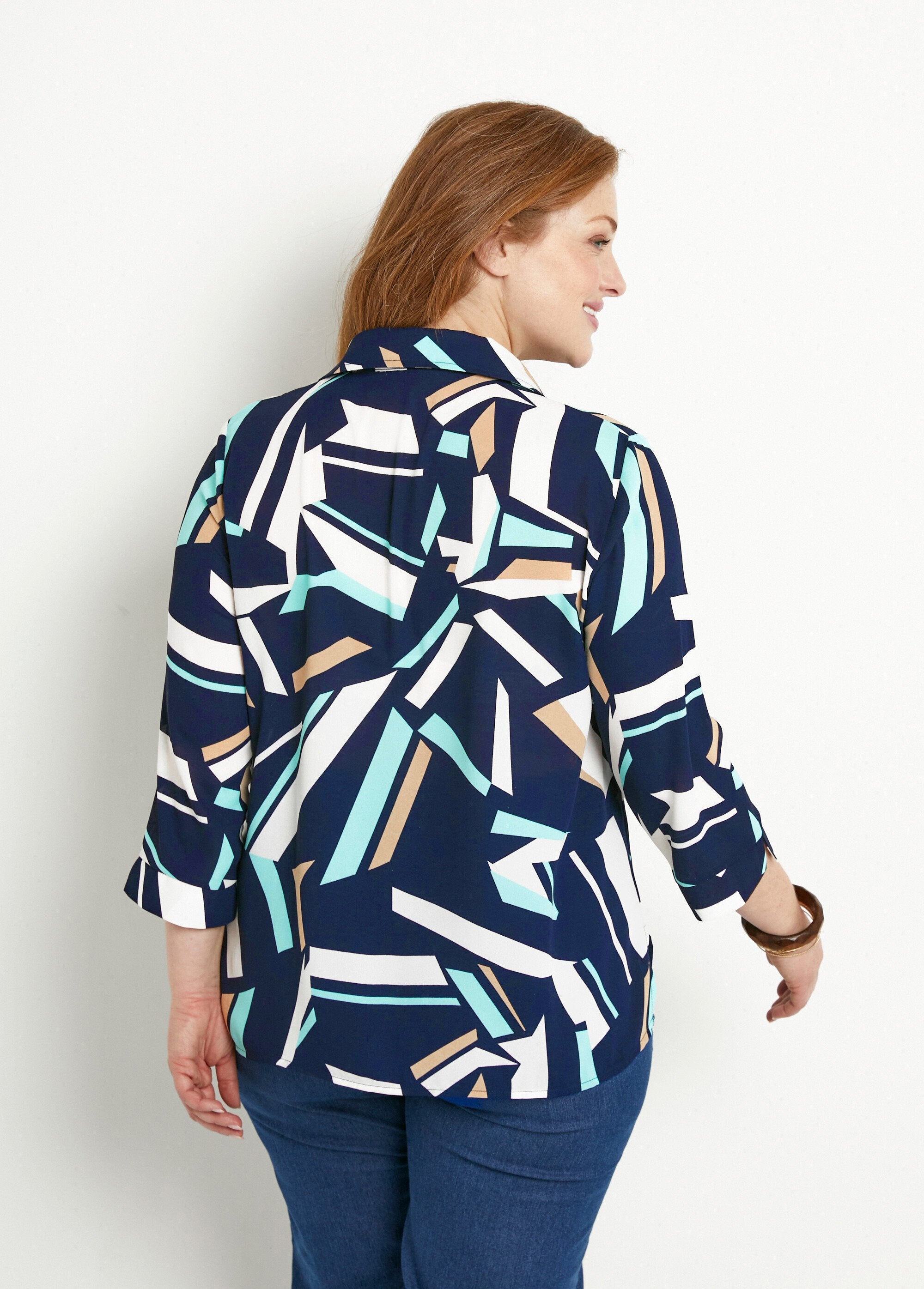 Grafische_blouse_met_3/4_mouwen_Marine_et_beige_DO1_curvy