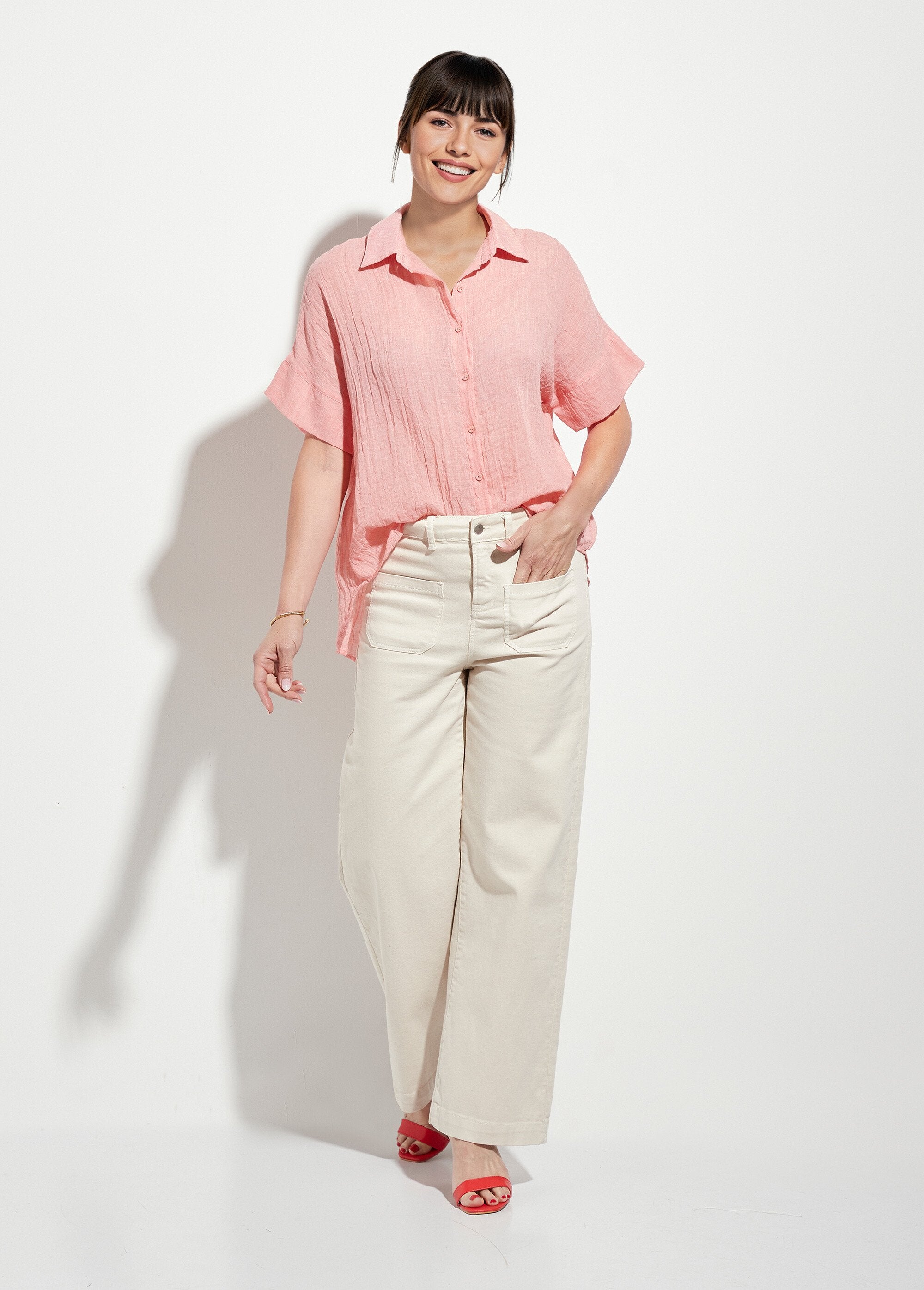 Verfrommelde_voile_blouse,_korte_mouwen_Coral_SF1_slim