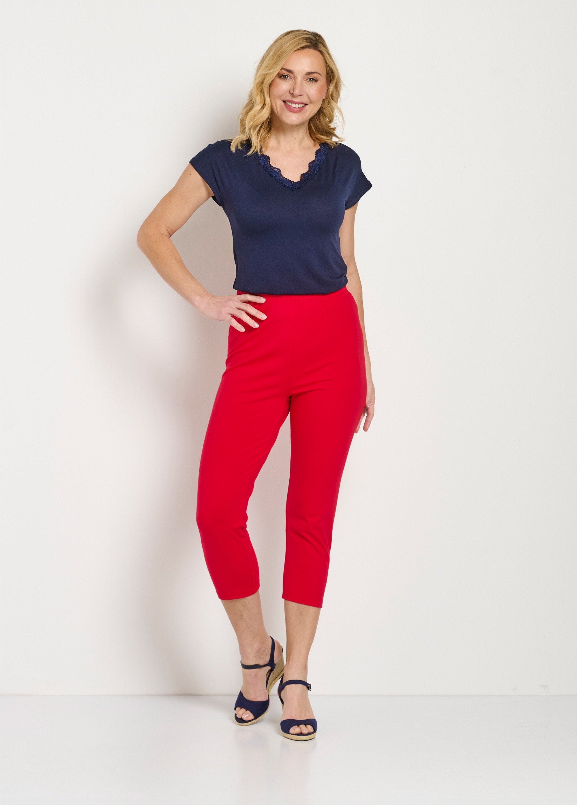 Korte_katoenen_legging_met_elastische_tailleband_Uni_capucine_SF1_slim