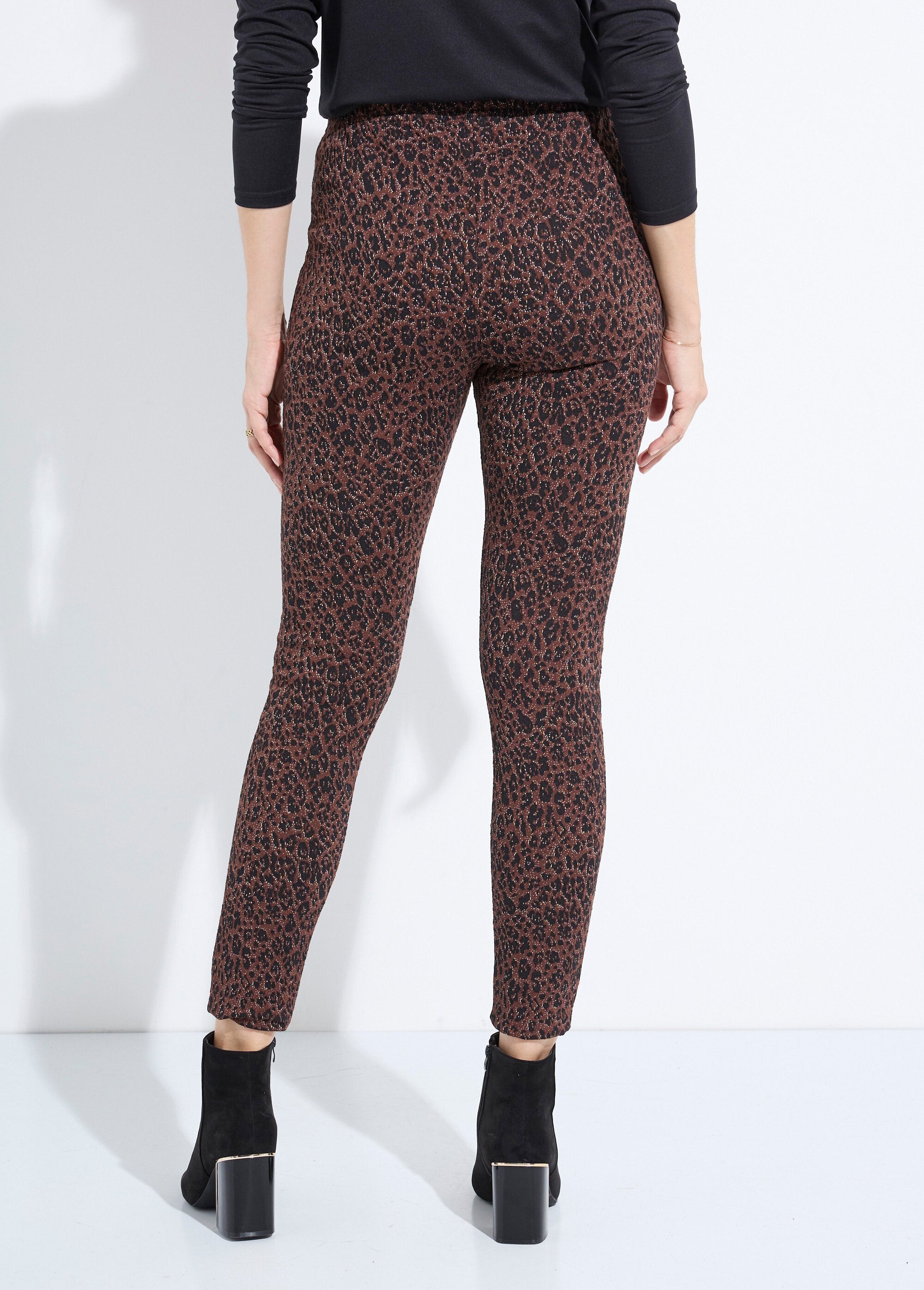 Legging_van_jacquard_met_dierenhuid_en_elastische_tailleband_Marron_et_noir_DO1_slim