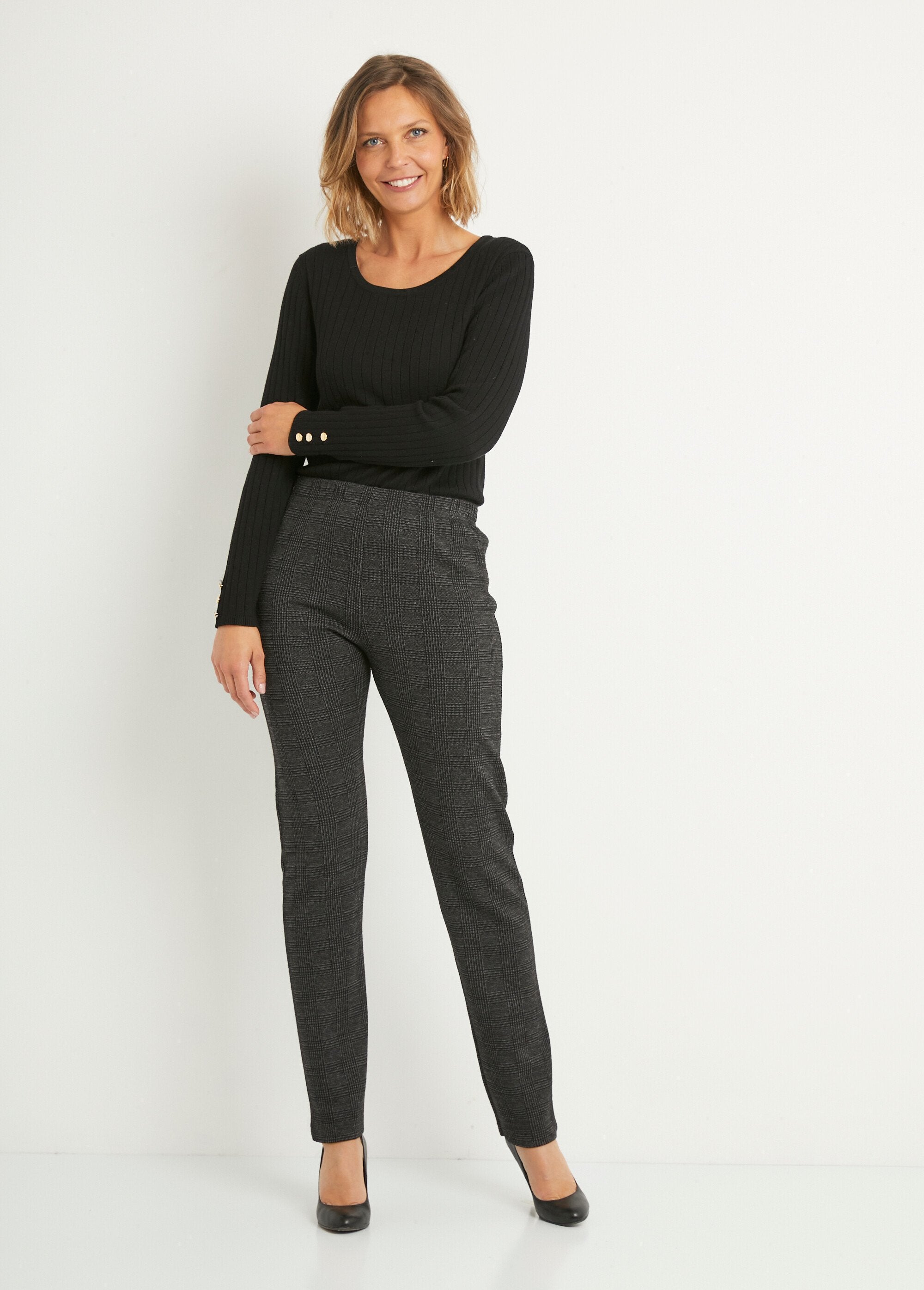 Legging_van_stretch_jersey_met_elastische_tailleband_Carreaux_gris_SF1_slim