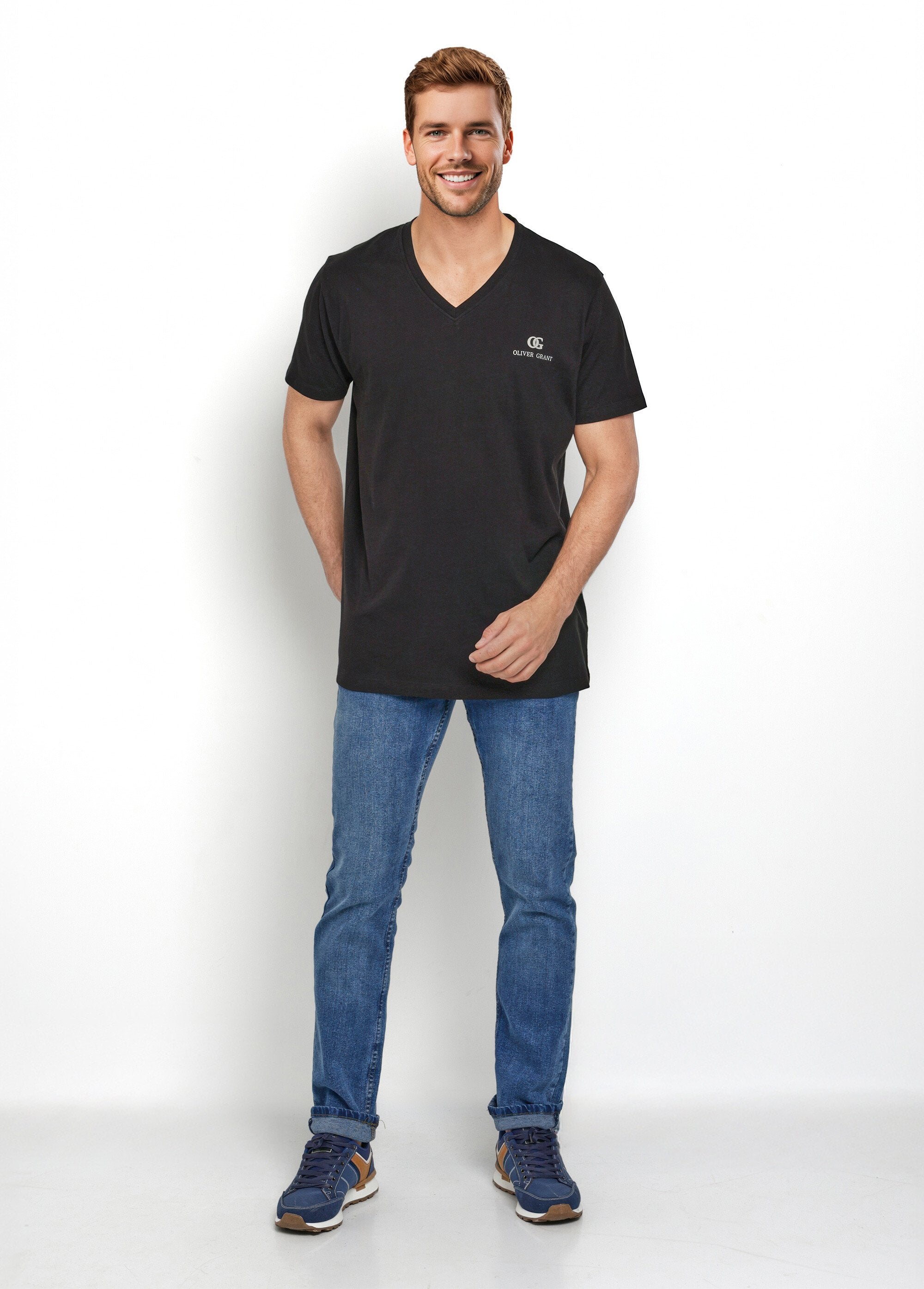 Donkere_V-hals_T-shirts_met_korte_mouwen_Noir_SF1_slim