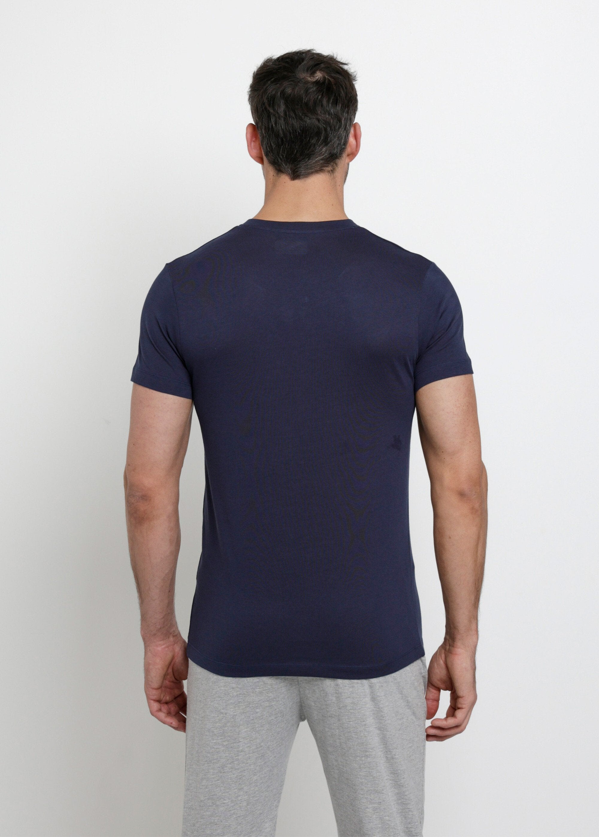 Donker_V-hals_T-shirt_met_korte_mouwen_Bleu_marine_DO1_slim