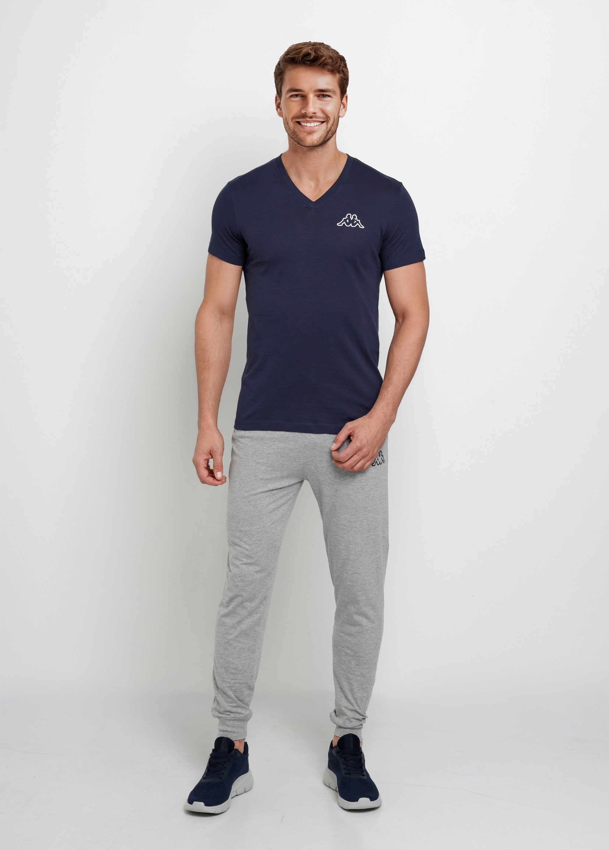 Donker_V-hals_T-shirt_met_korte_mouwen_Bleu_marine_SF1_slim