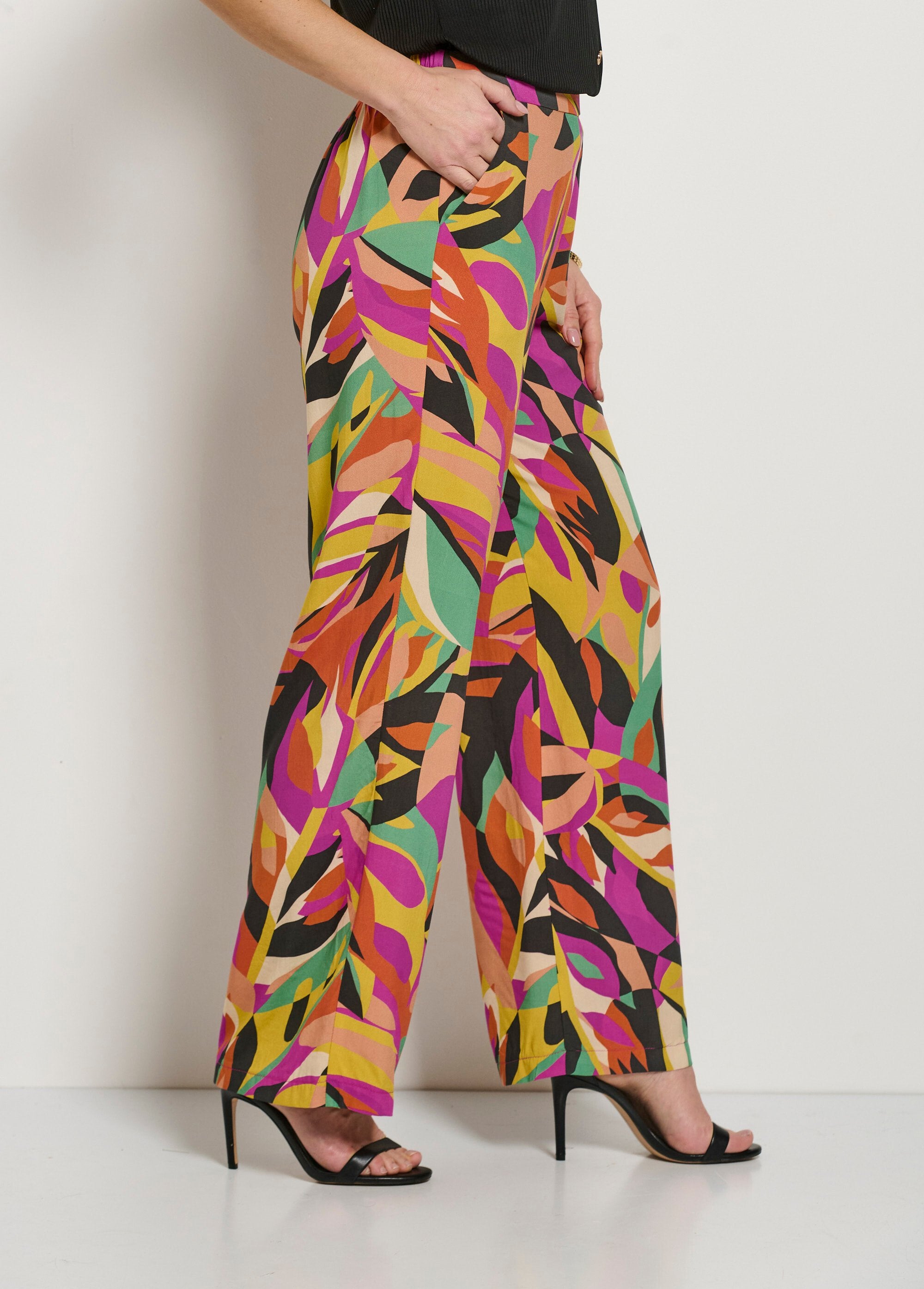 Broek_met_wijde_pijpen_en_bedrukte_semi-elastische_tailleband_Multicolore_DR1_slim