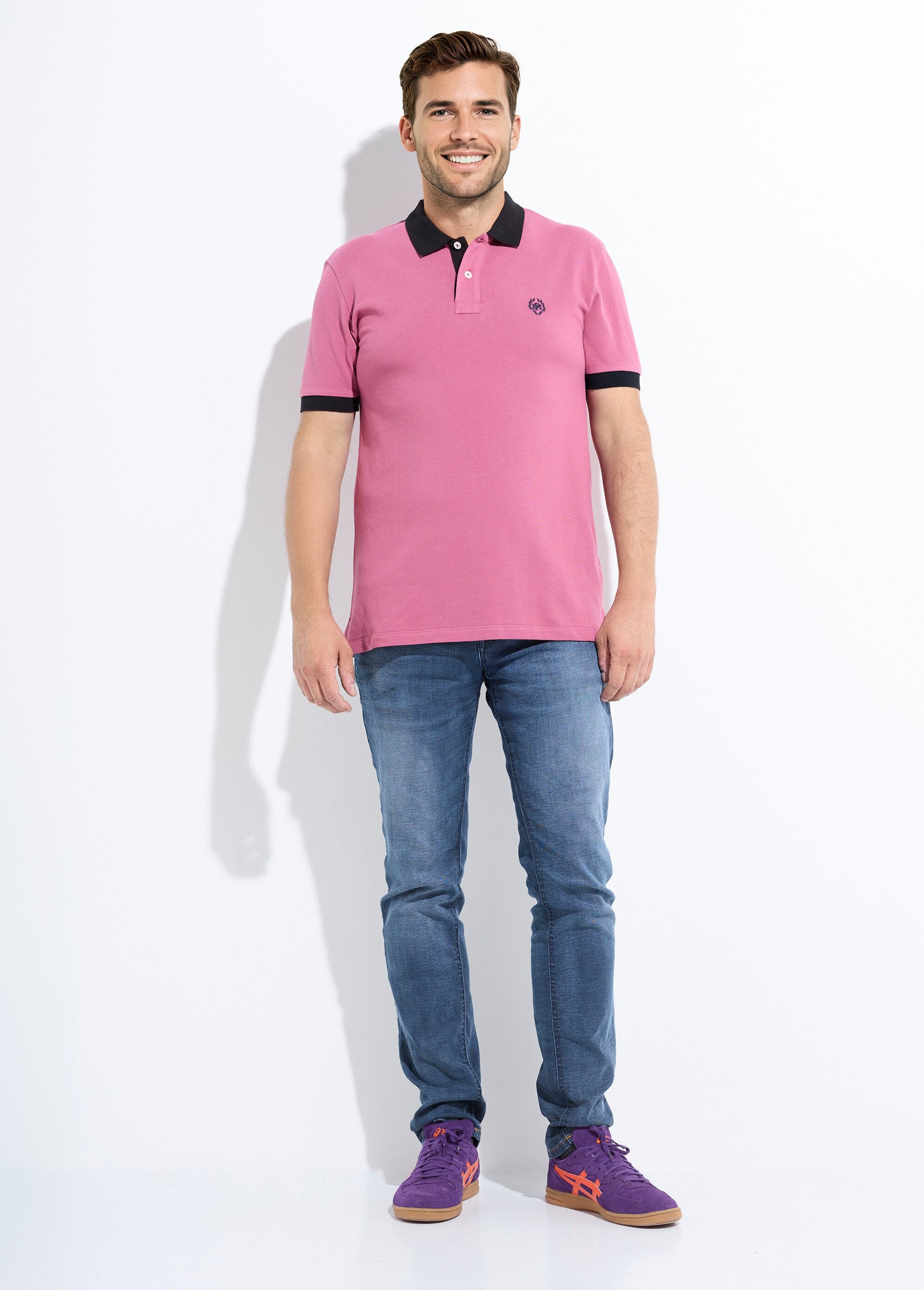 Herenpolo_met_contrasterende_kraag_en_mouwen_Rose_fonce_SF1_slim