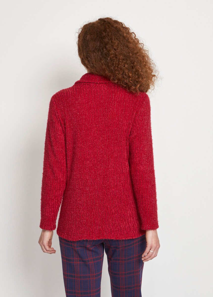 Trui_met_gespleten_hals_in_gebreid_harig_chenille_Rouge_DO1_slim