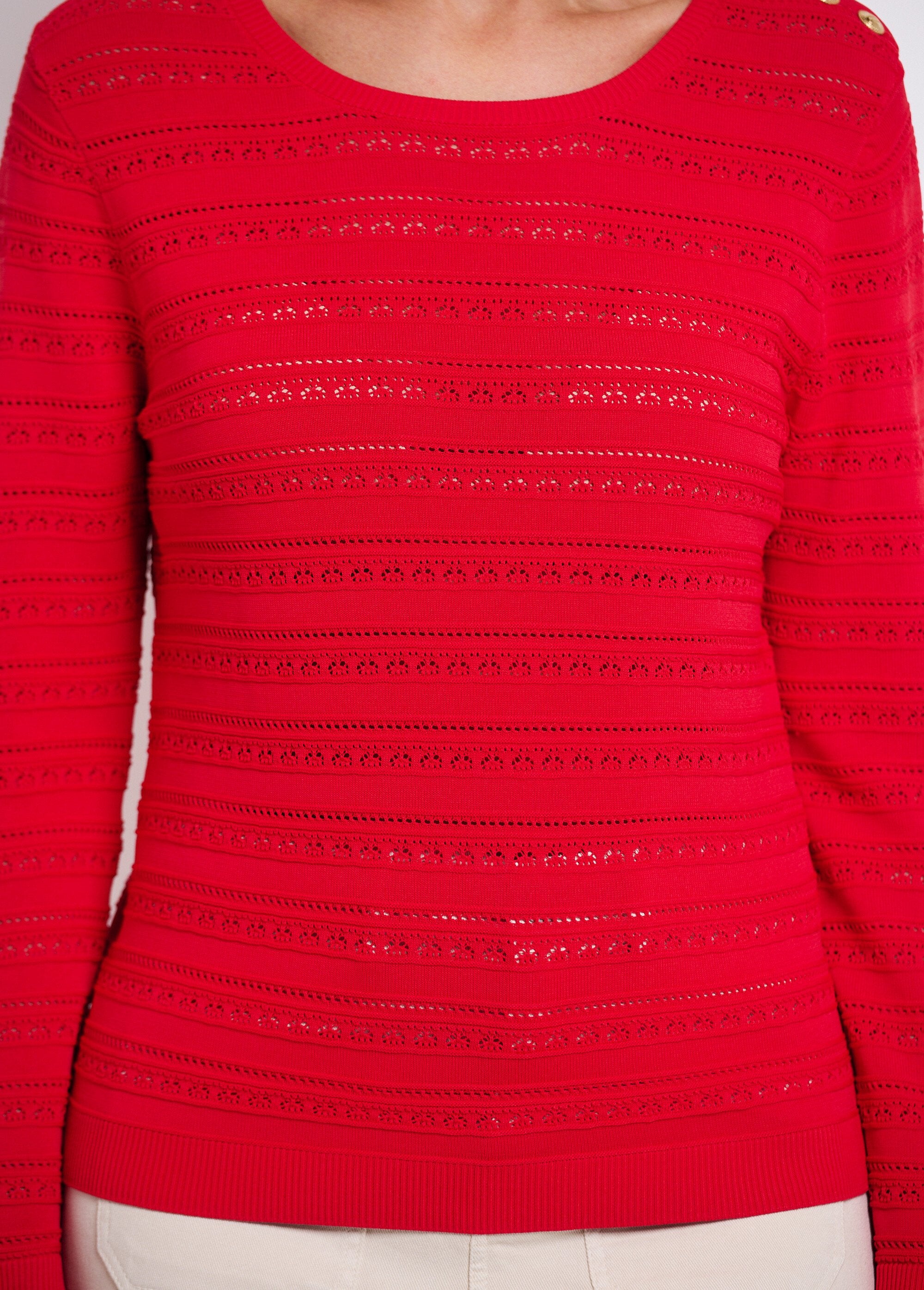 Zachte_korte_effen_trui_met_ronde_hals,_lange_mouwen_Rouge_DE1_slim