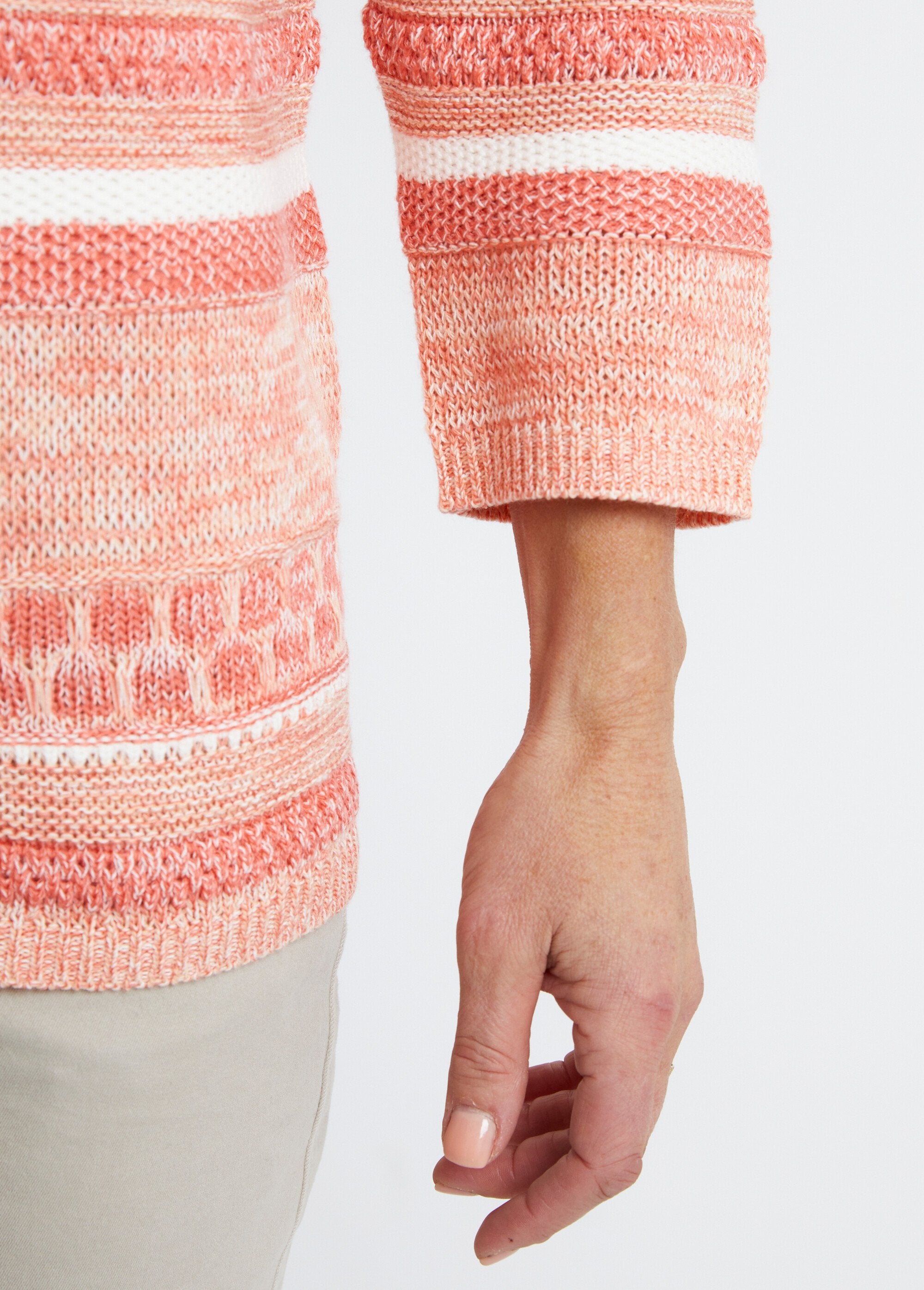 Trui_met_gestreepte_3/4-mouwen_Abricot_DE2_slim