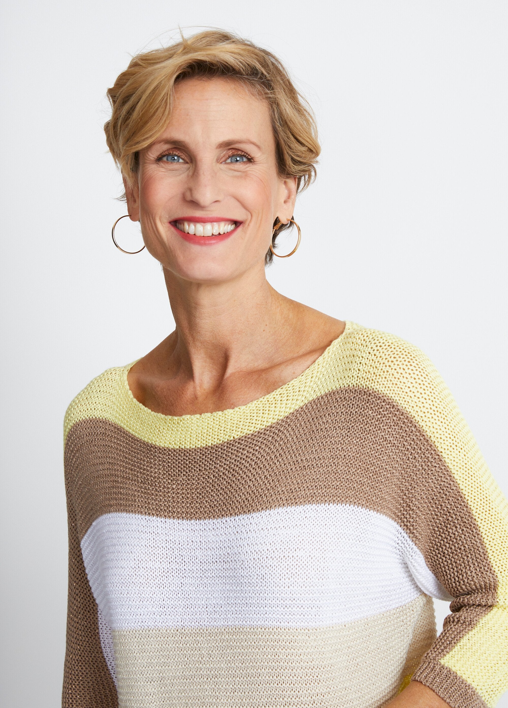 Gestreepte_trui,_3/4_mouwen,_mossteek_Jaune_et_dore_DE1_slim