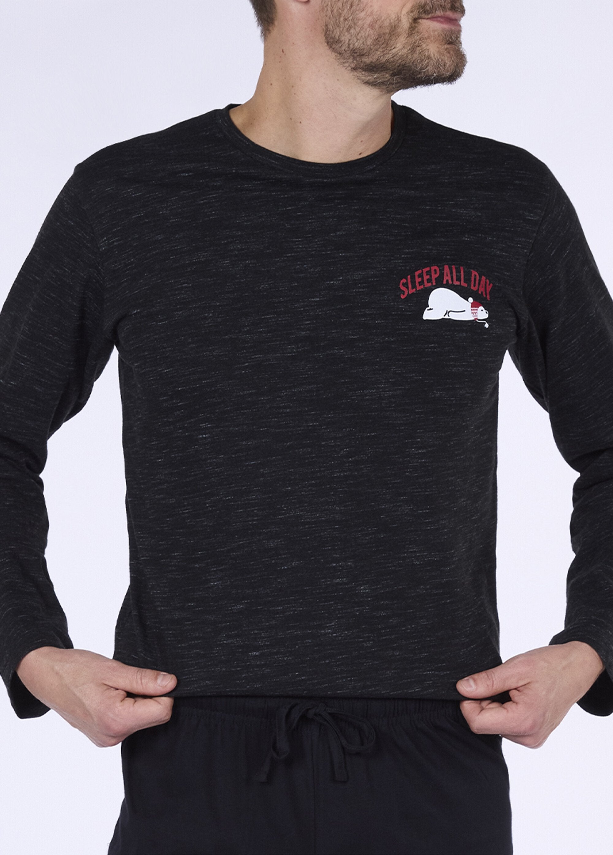 2-delige_pyjama,_lange_mouwen,_gevlekt_Gris_chine_DE1_slim