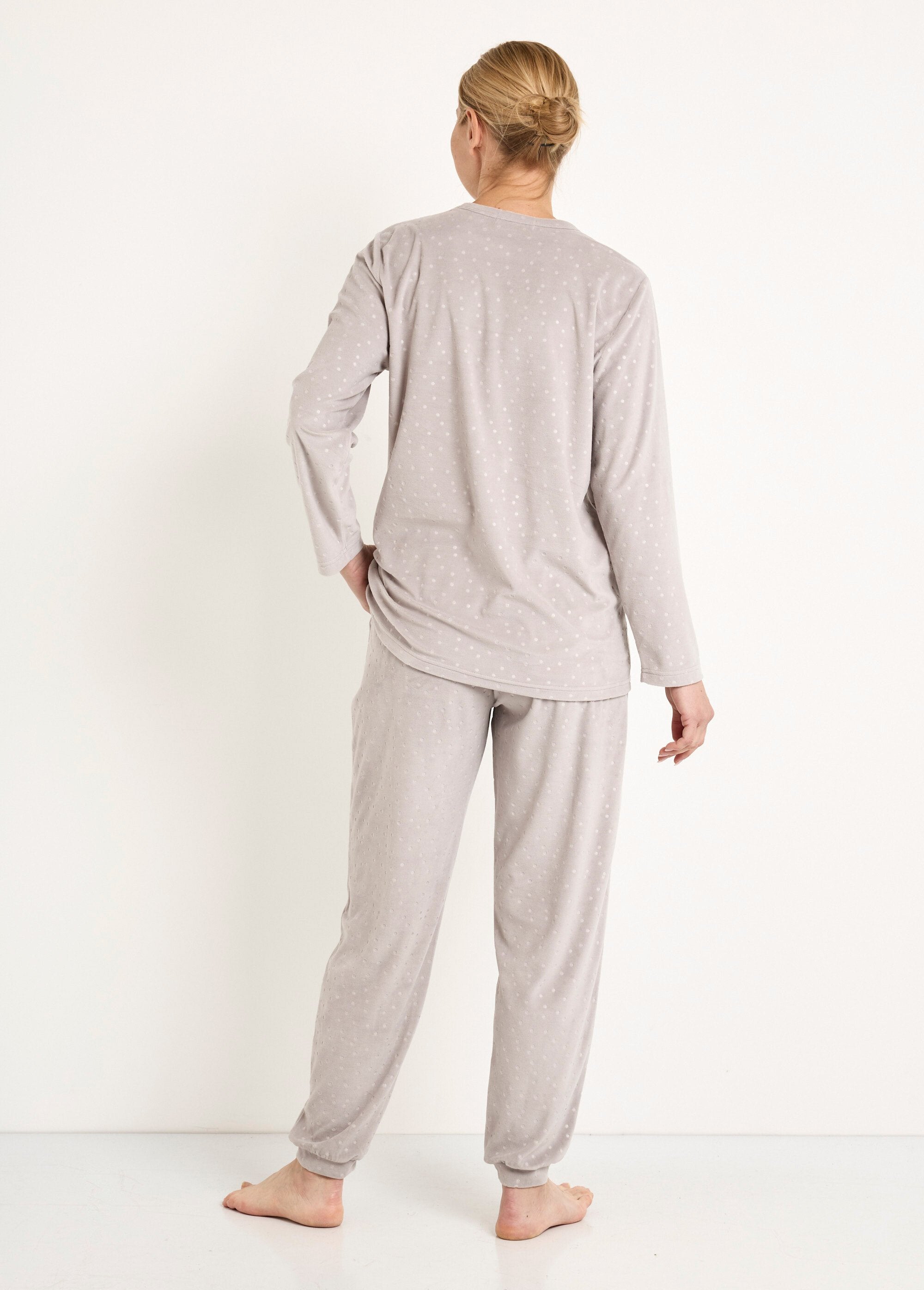 Pyjamabroek_ronde_hals_fluweel_reliëf_stippen_Gris_DO1_slim