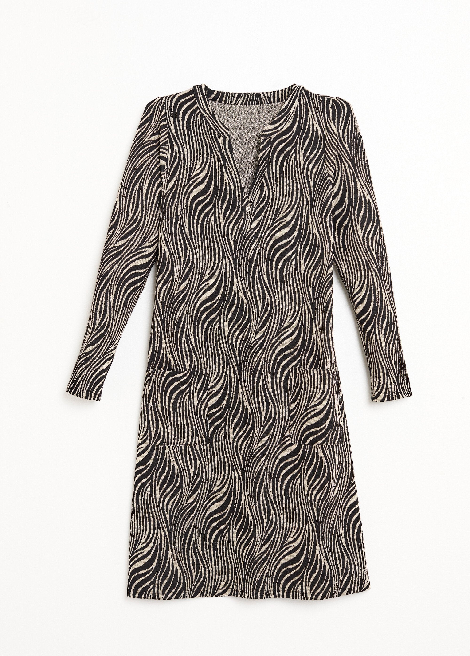 Korte_losvallende_zebrajacquard_jurk_Noir_et_blanc_AP1_slim