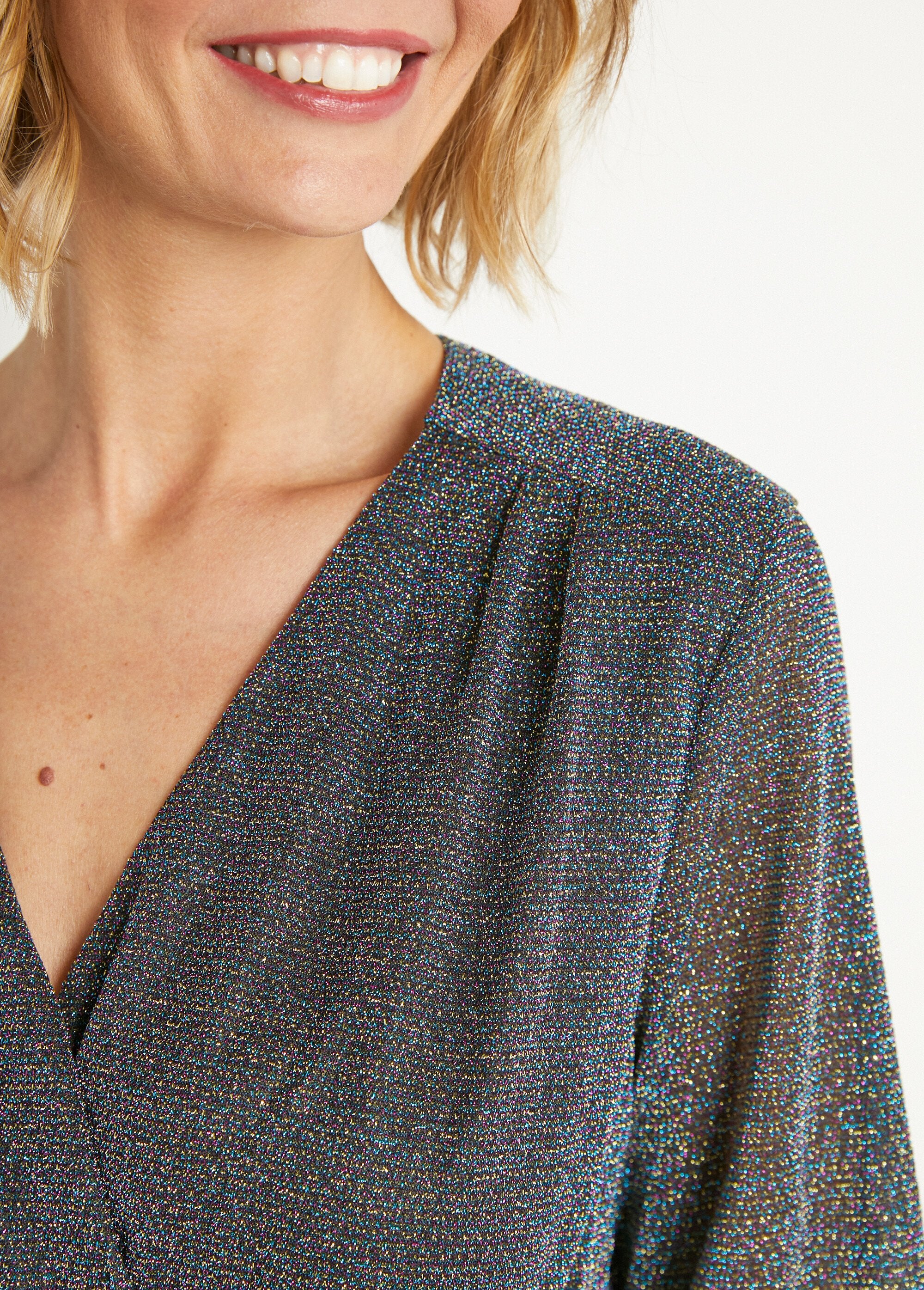 Korte_chique_glanzende_wikkeljurk_Multicolore_DE4_slim