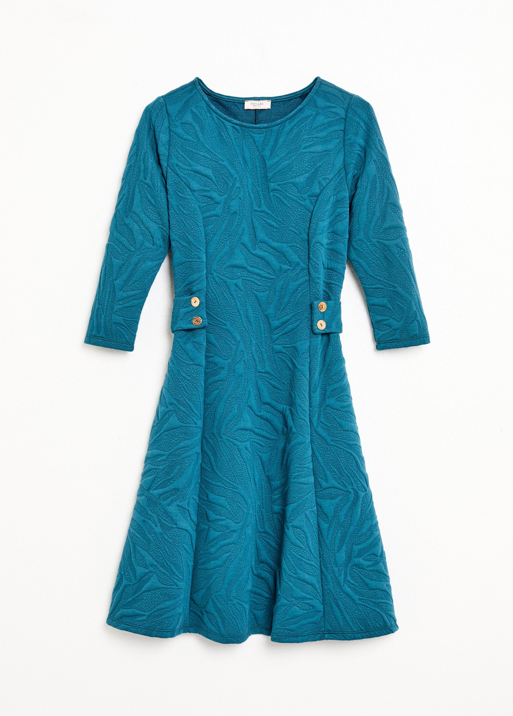 Korte_jurk_met_jacquardmotief_in_reliëf_Bleu_canard_AP1_slim