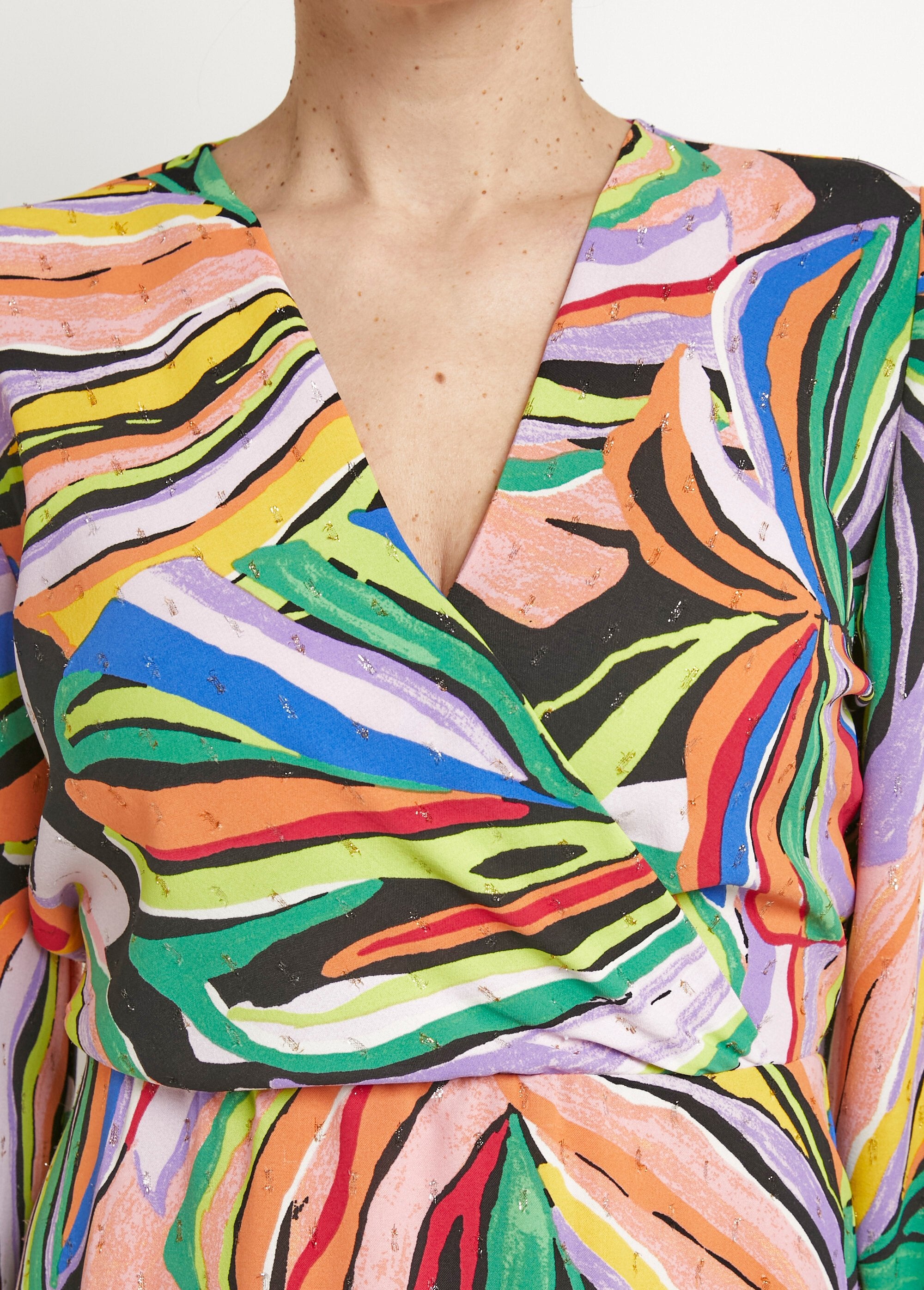 Korte_jurk_met_grafische_bladprint_Multicolore_DE1_slim