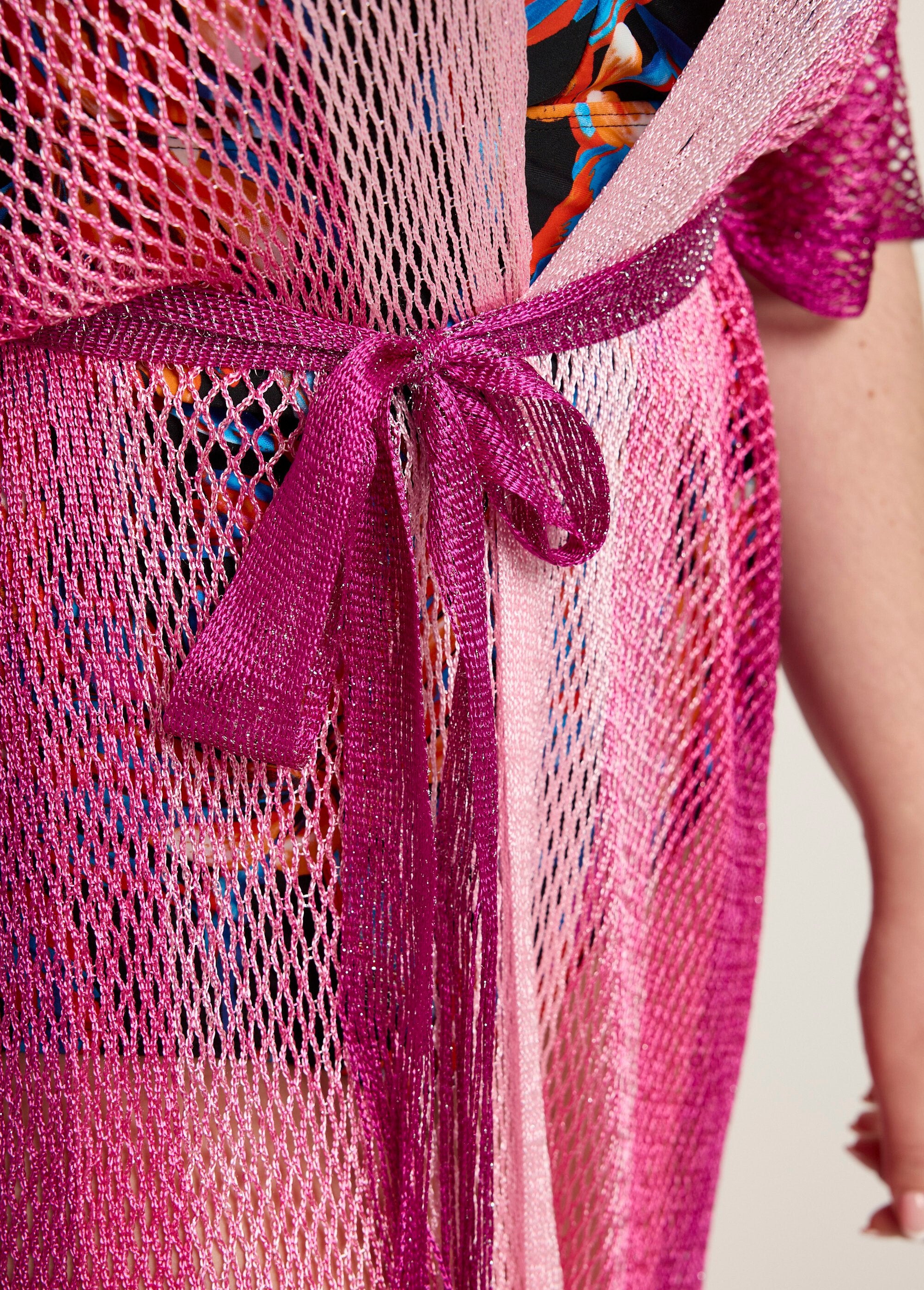 Veelkleurige_gebreide_strandjurk_Fuchsia_DE2_curvy