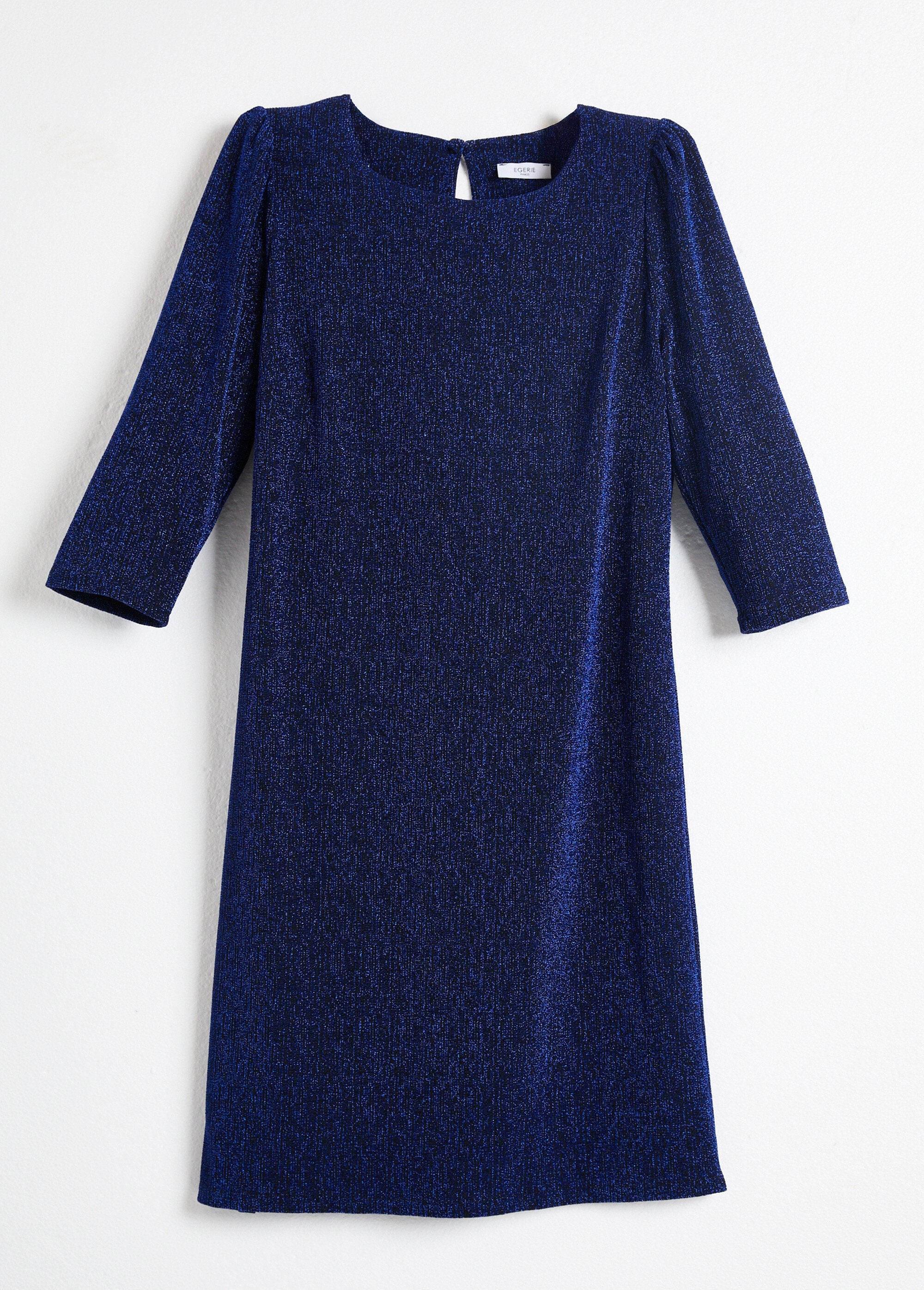 Korte_rechte_jurk_van_glanzend_metallic_mesh_Bleu_AP1_slim