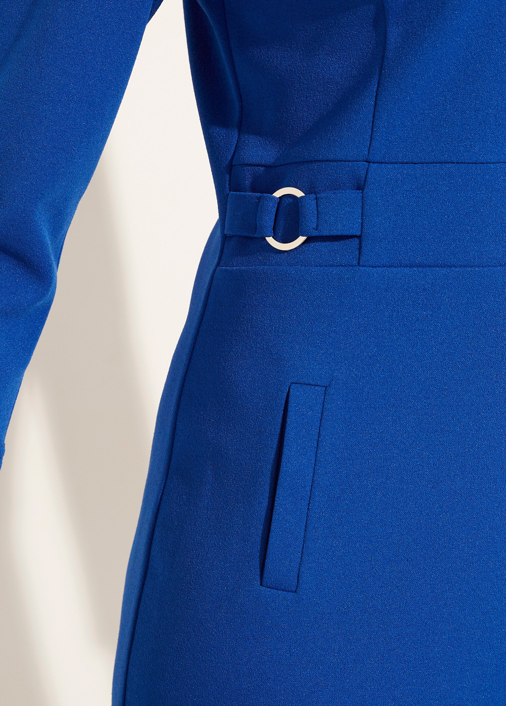 Rechte_jurk_met_3/4_mouwen_in_zacht_breisel_Bleu_DE2_slim