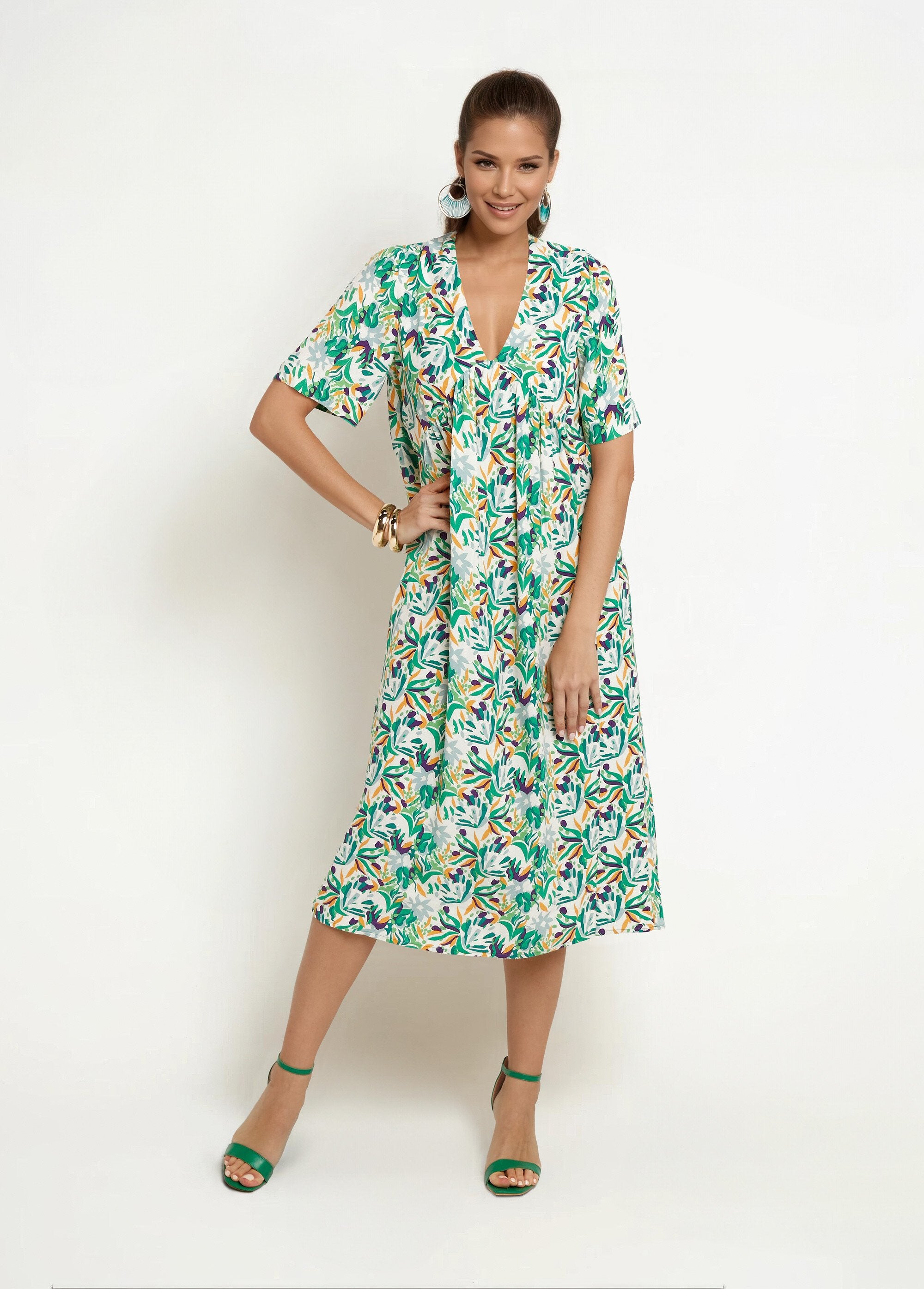 Maxi-jurk_met_korte_mouwen_en_V-halsprint_Vert_imprime_FA1_slim