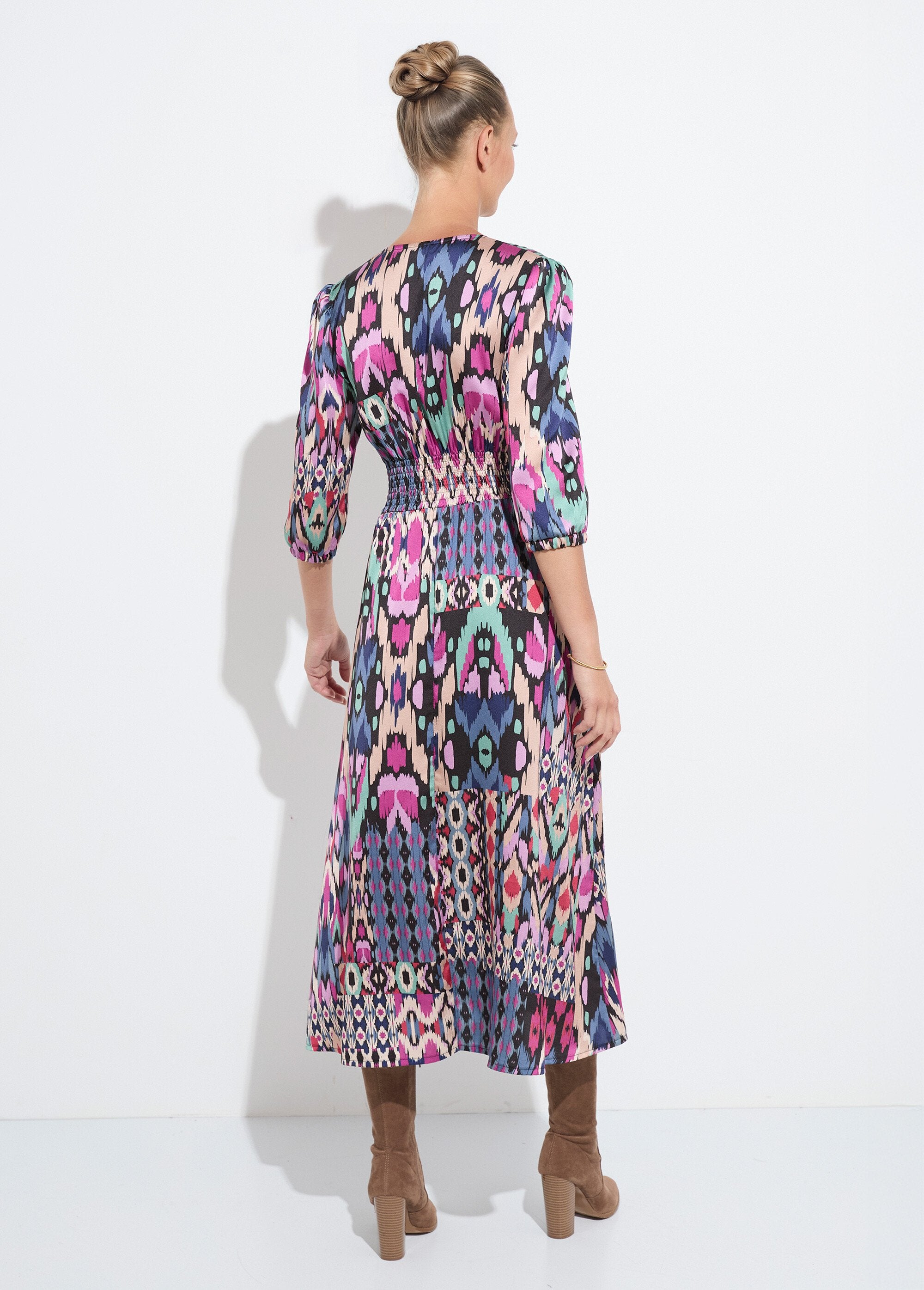 3/4-mouwen_etnische_print_satijnen_maxi_jurk_Multicolore_DO1_slim