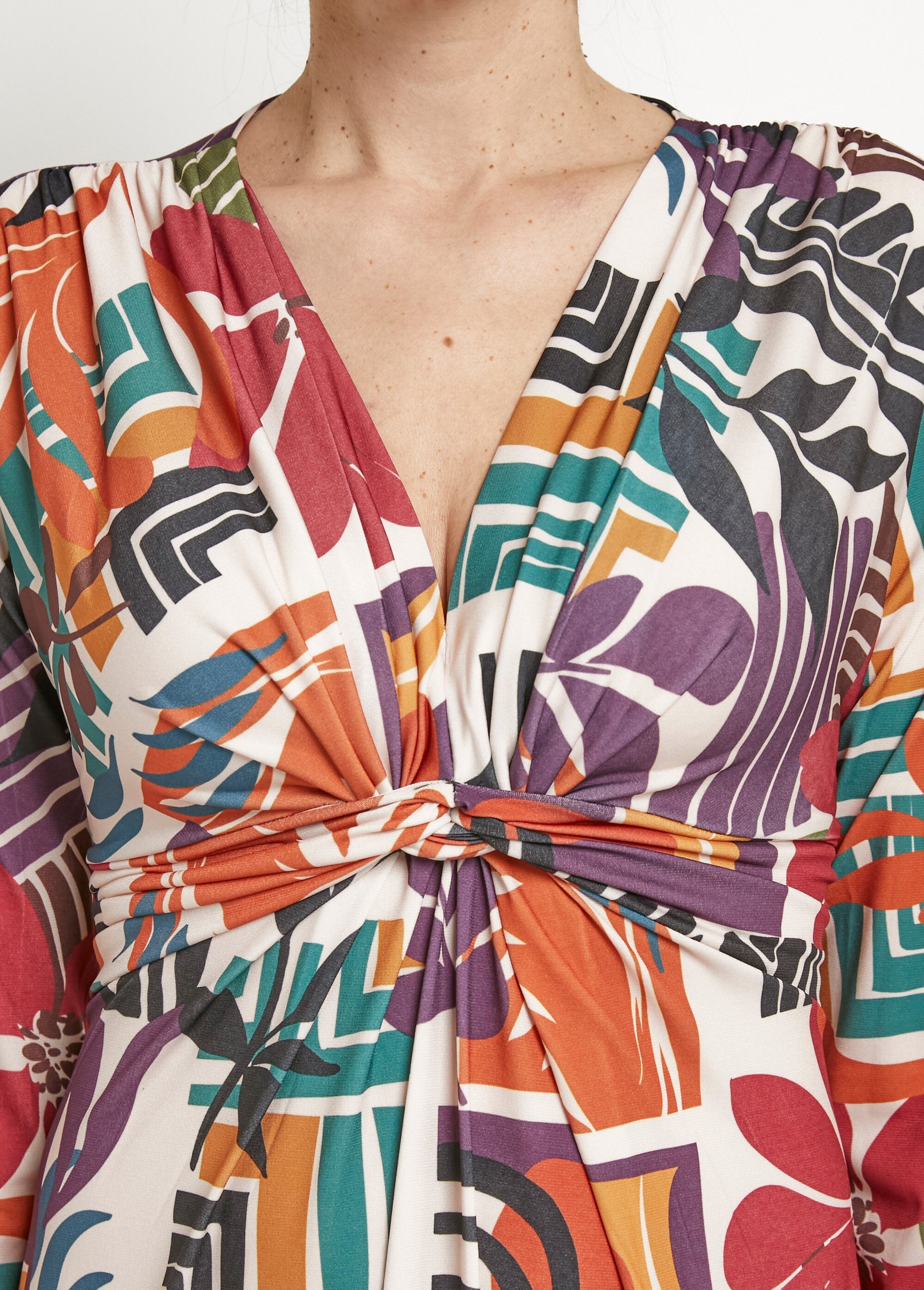 3/4-mouwen_jurk_met_etnische_print_Beige_imprime_DE1_slim