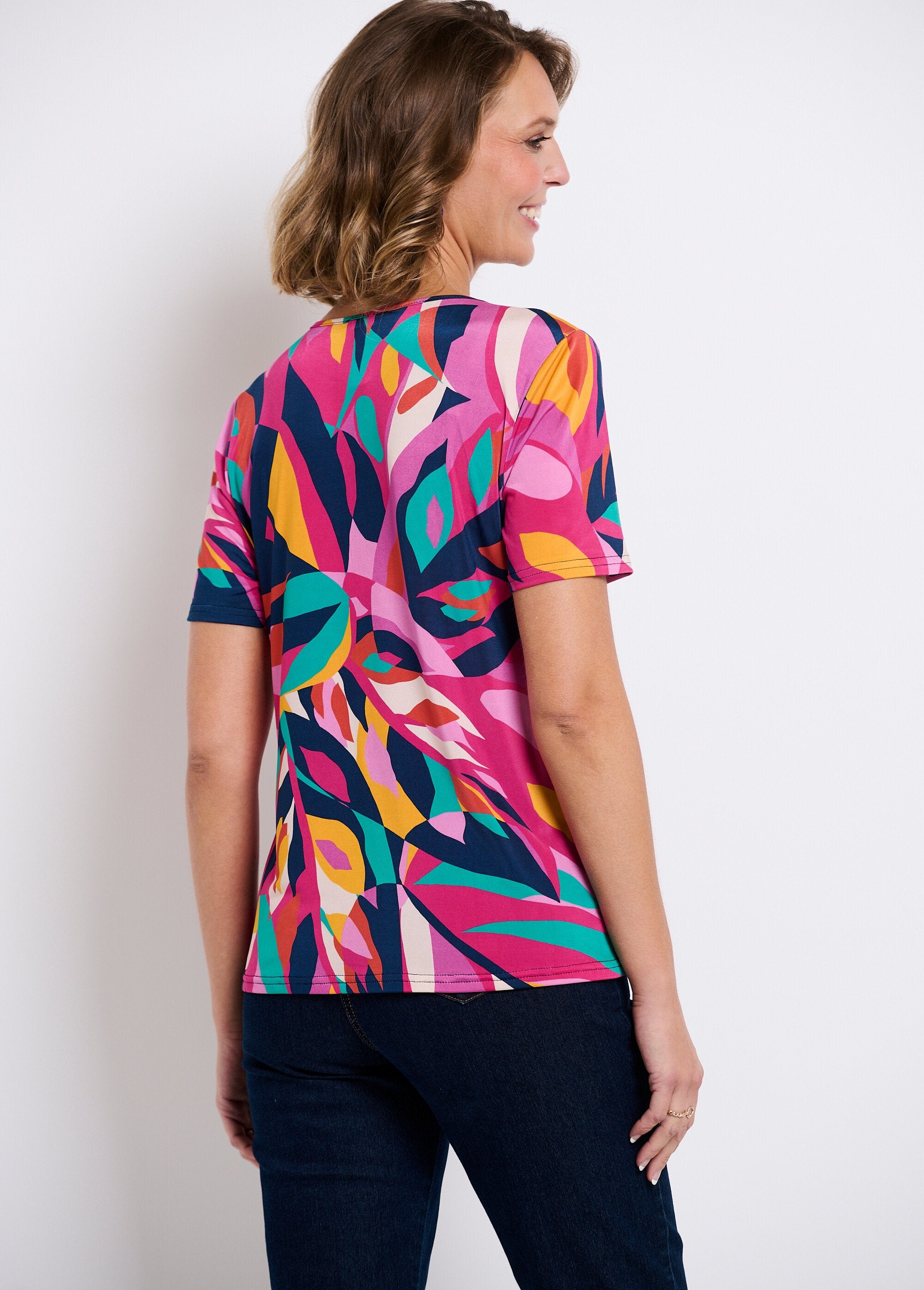 Losjes_v-hals_T-shirt_met_korte_mouwen_Multicolore_DO1_slim