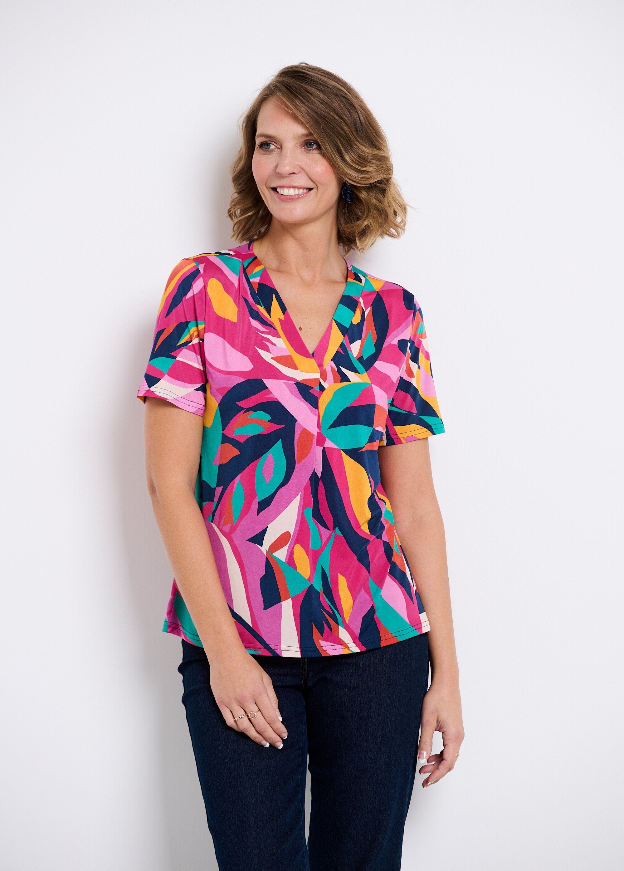 Losjes_v-hals_T-shirt_met_korte_mouwen_Multicolore_FA2_slim