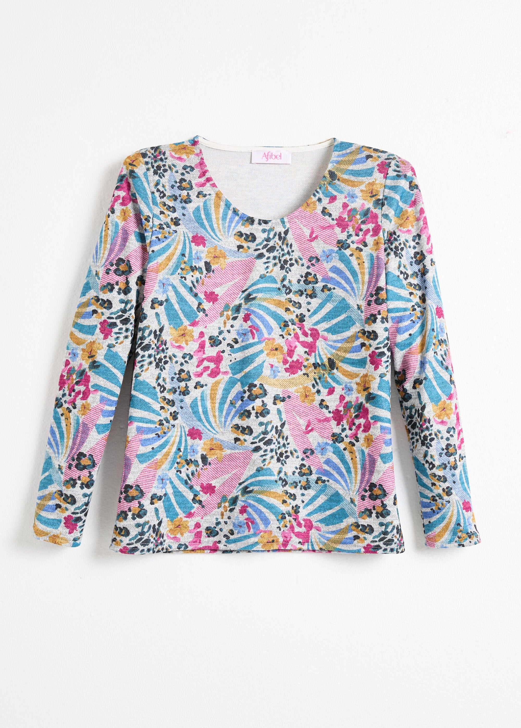 Warm_T-shirt_met_opdruk,_ronde_hals,_lange_mouwen_Gris_et_rose_AP1_slim