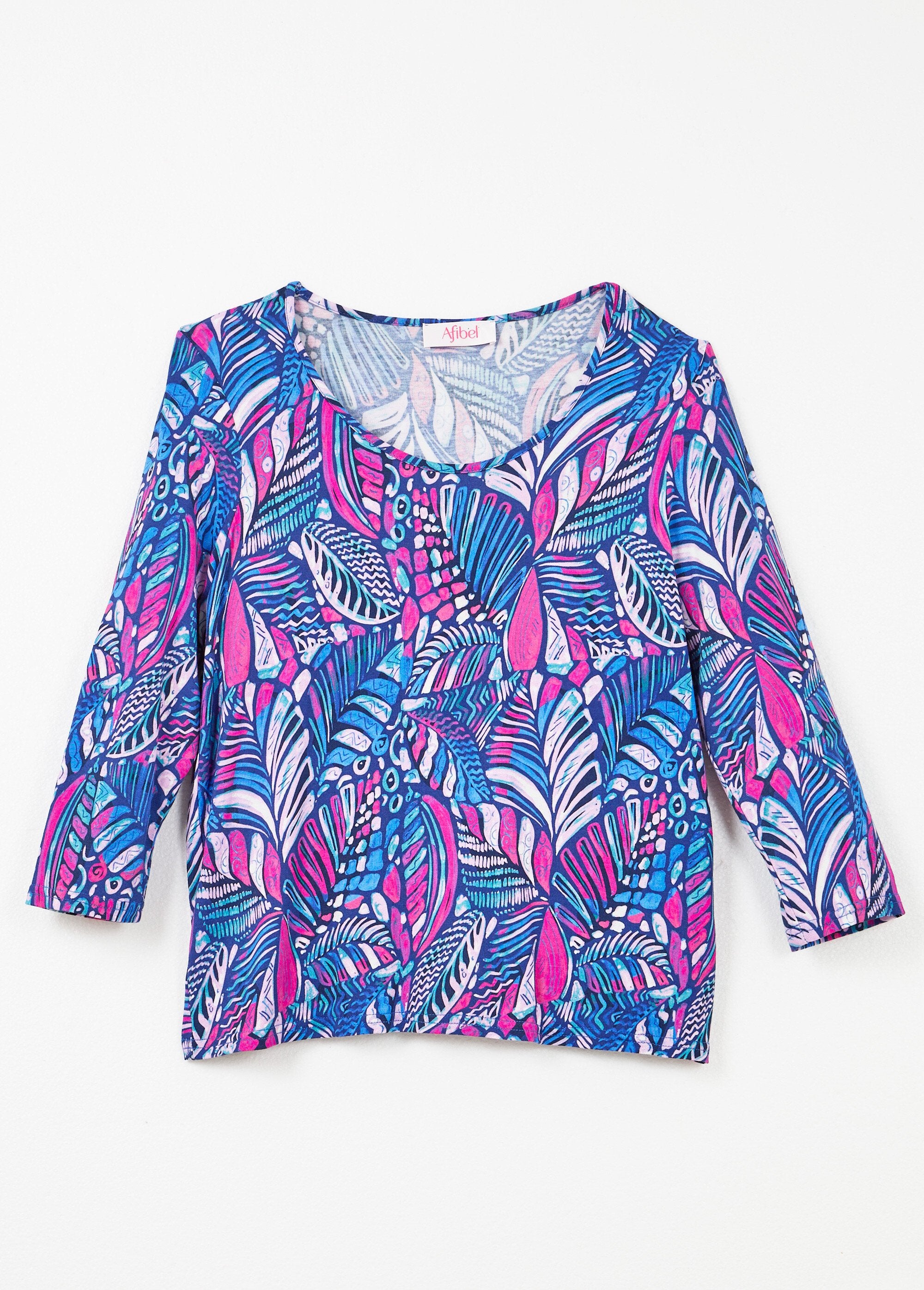 T-shirt_met_patchworkprint_en_ronde_hals_Bleu_et_rose_AP1_slim