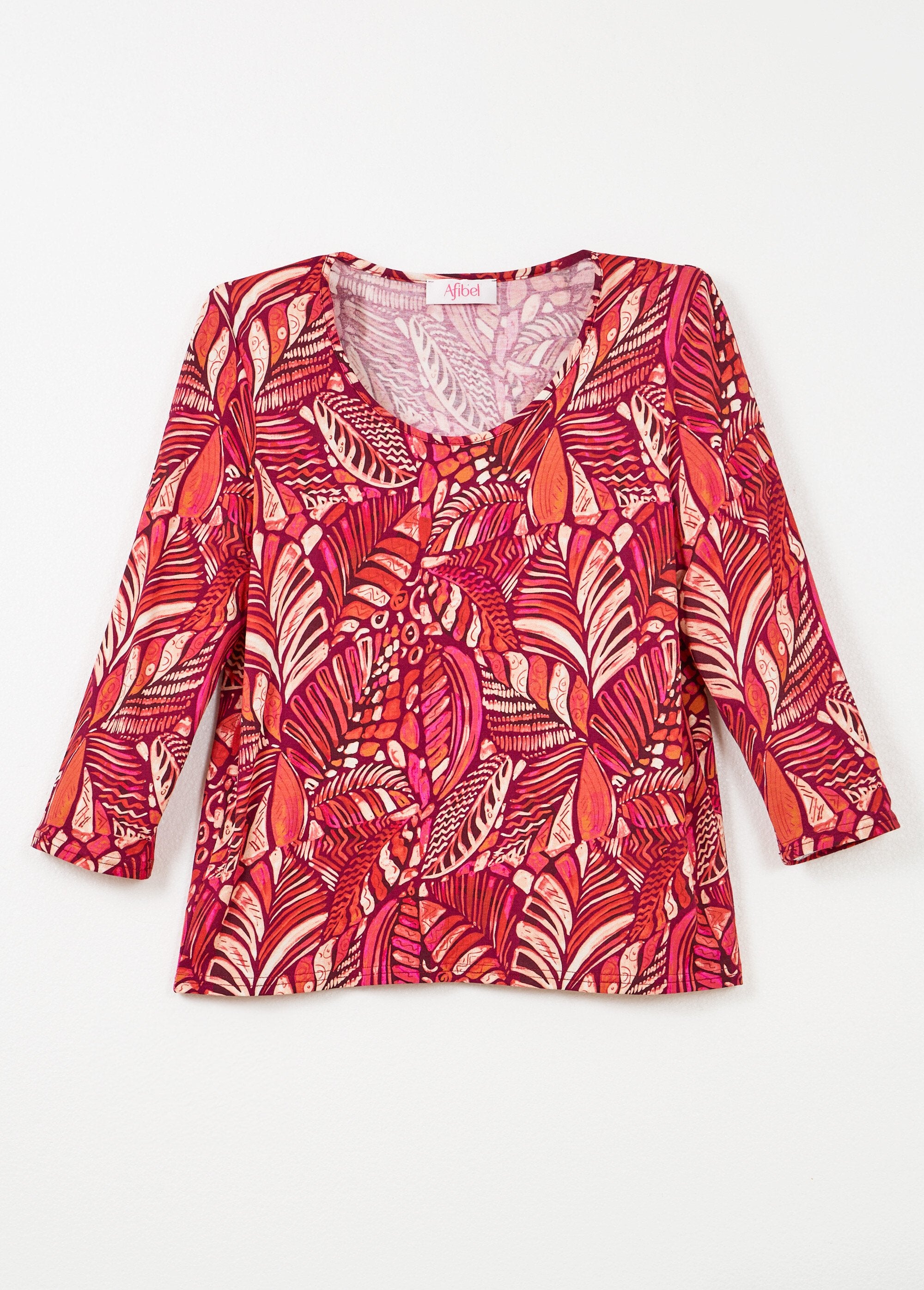 T-shirt_met_patchworkprint_en_ronde_hals_Rose_et_orange_AP1_slim