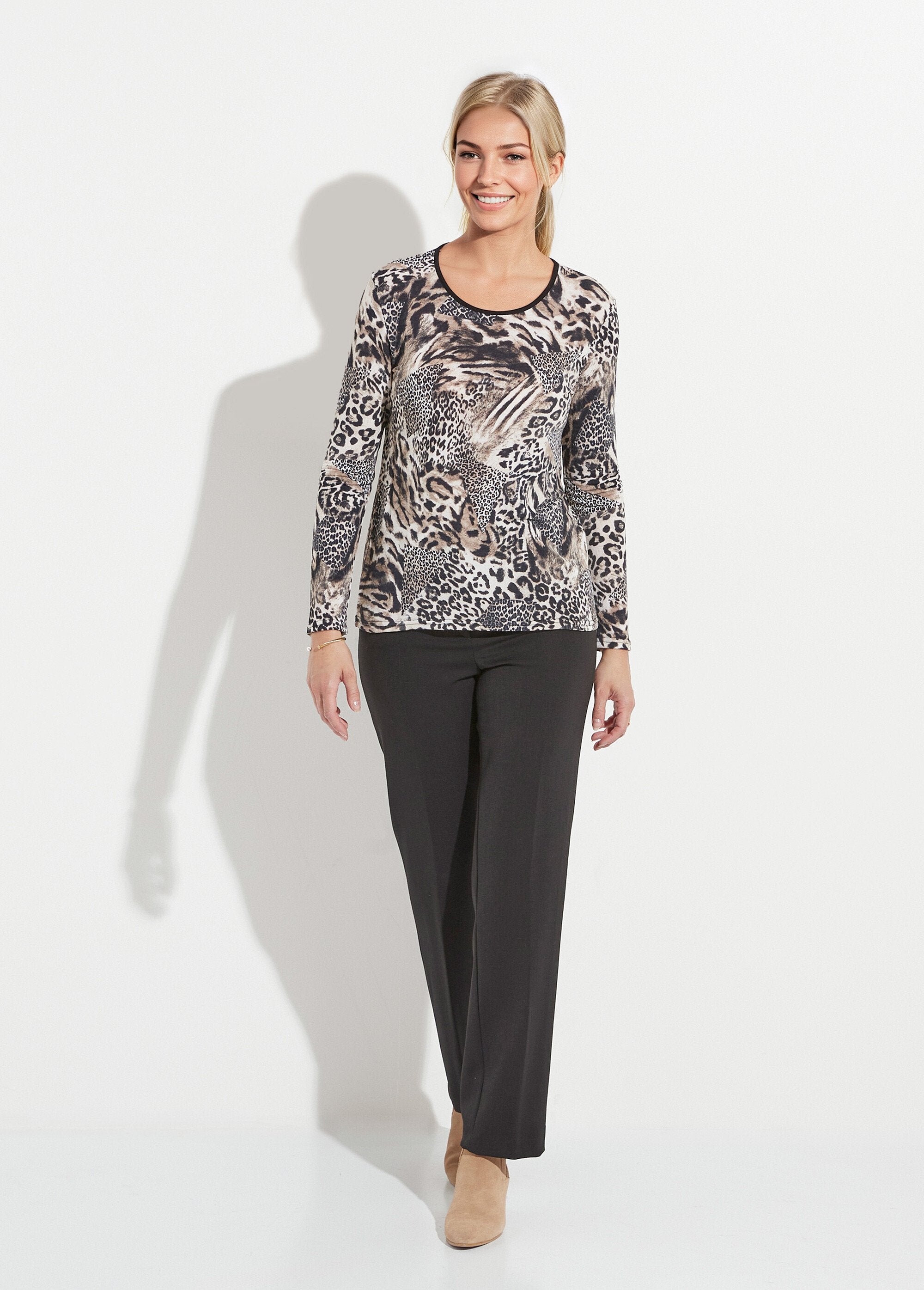 T-shirt_met_patchworkprint_van_dierenhuid_en_ronde_hals_Beige_et_noir_SF1_slim