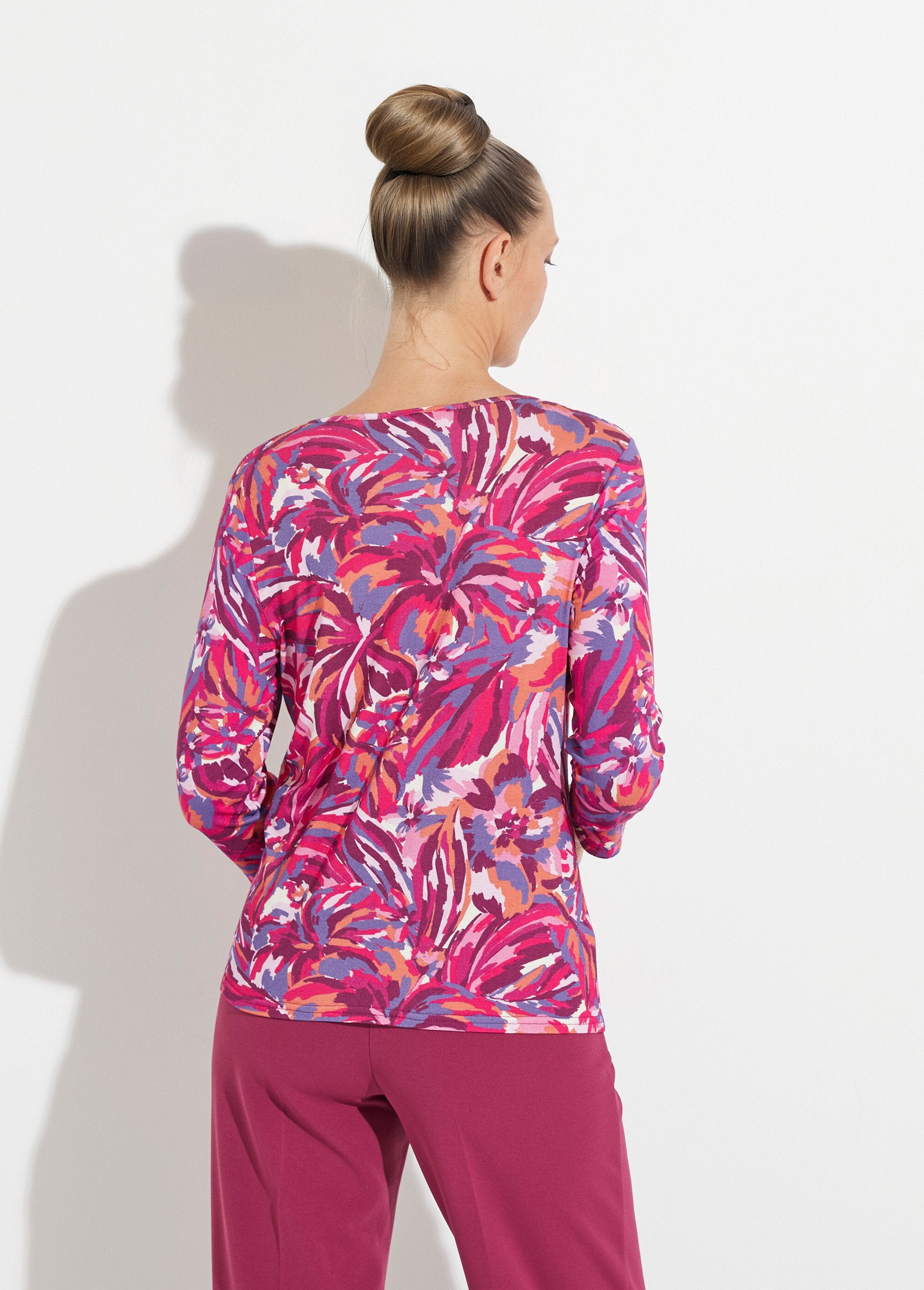 Bedrukt_T-shirt_met_ronde_hals_en_3/4_mouwen_Imprime_fuchsia_DO1_slim