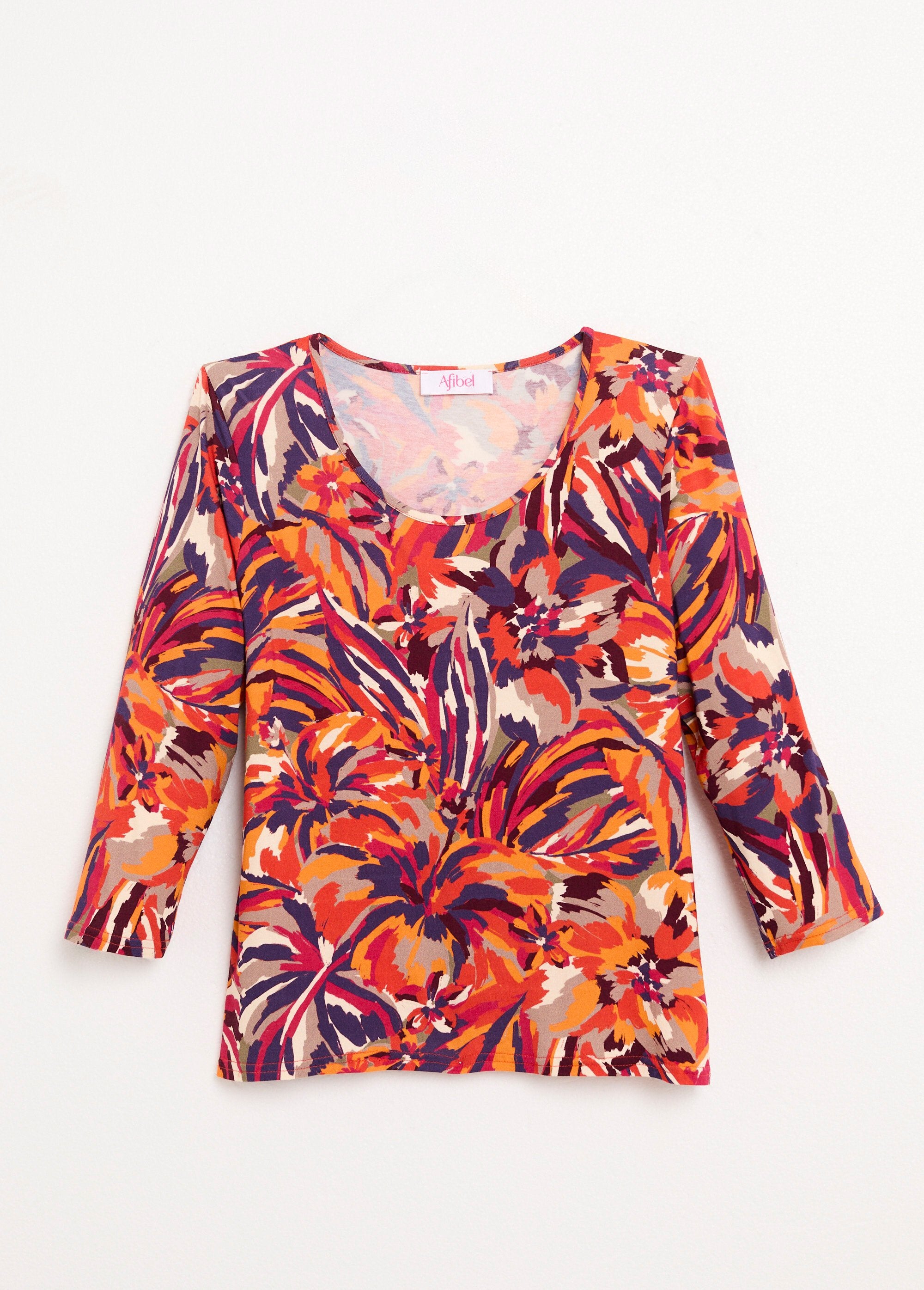 Bedrukt_T-shirt_met_ronde_hals_en_3/4_mouwen_Imprime_miel_AP1_slim