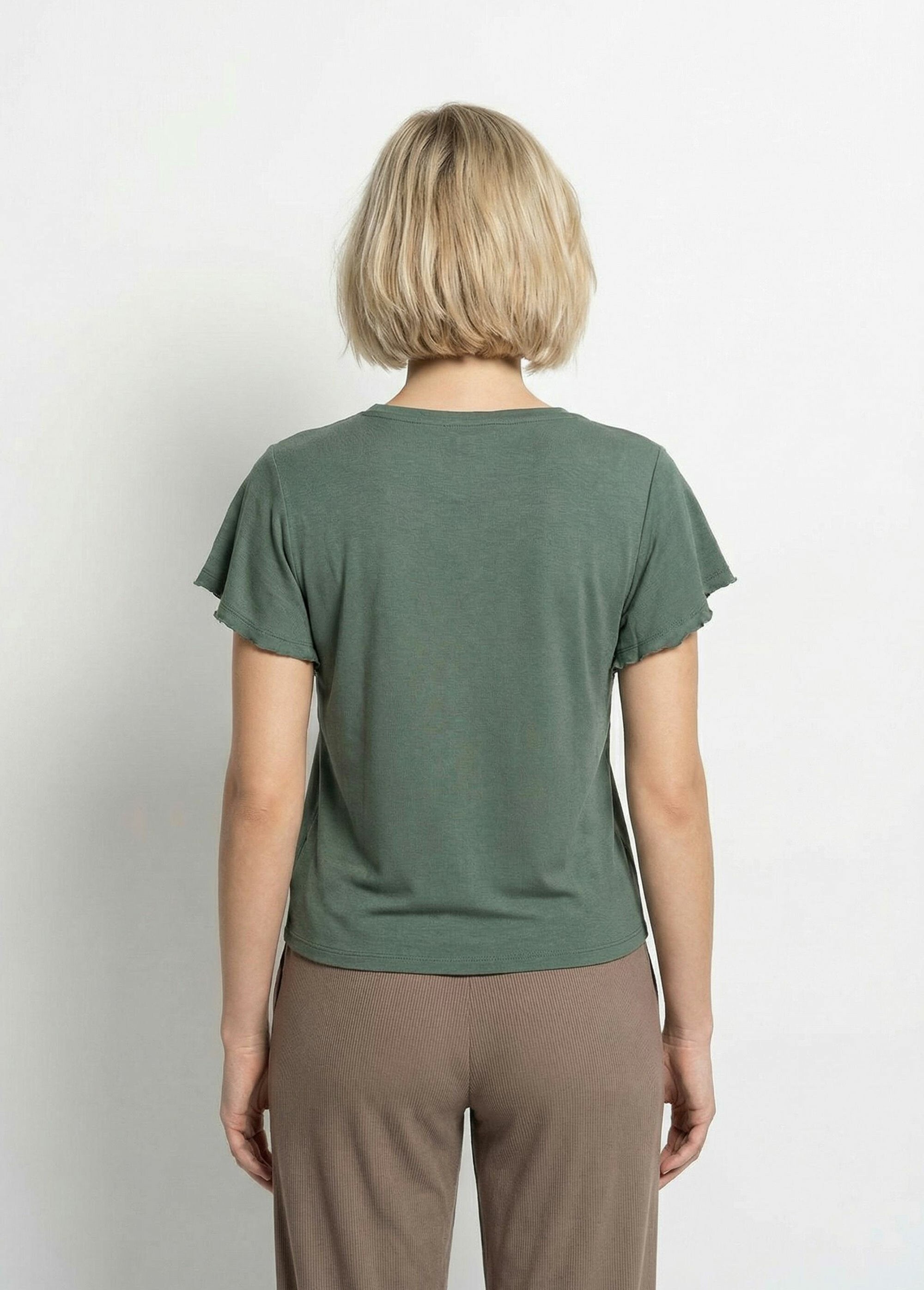 T-shirt_met_V-hals_in_geribde_jersey,_Essentiel_Kaki_DO1_slim