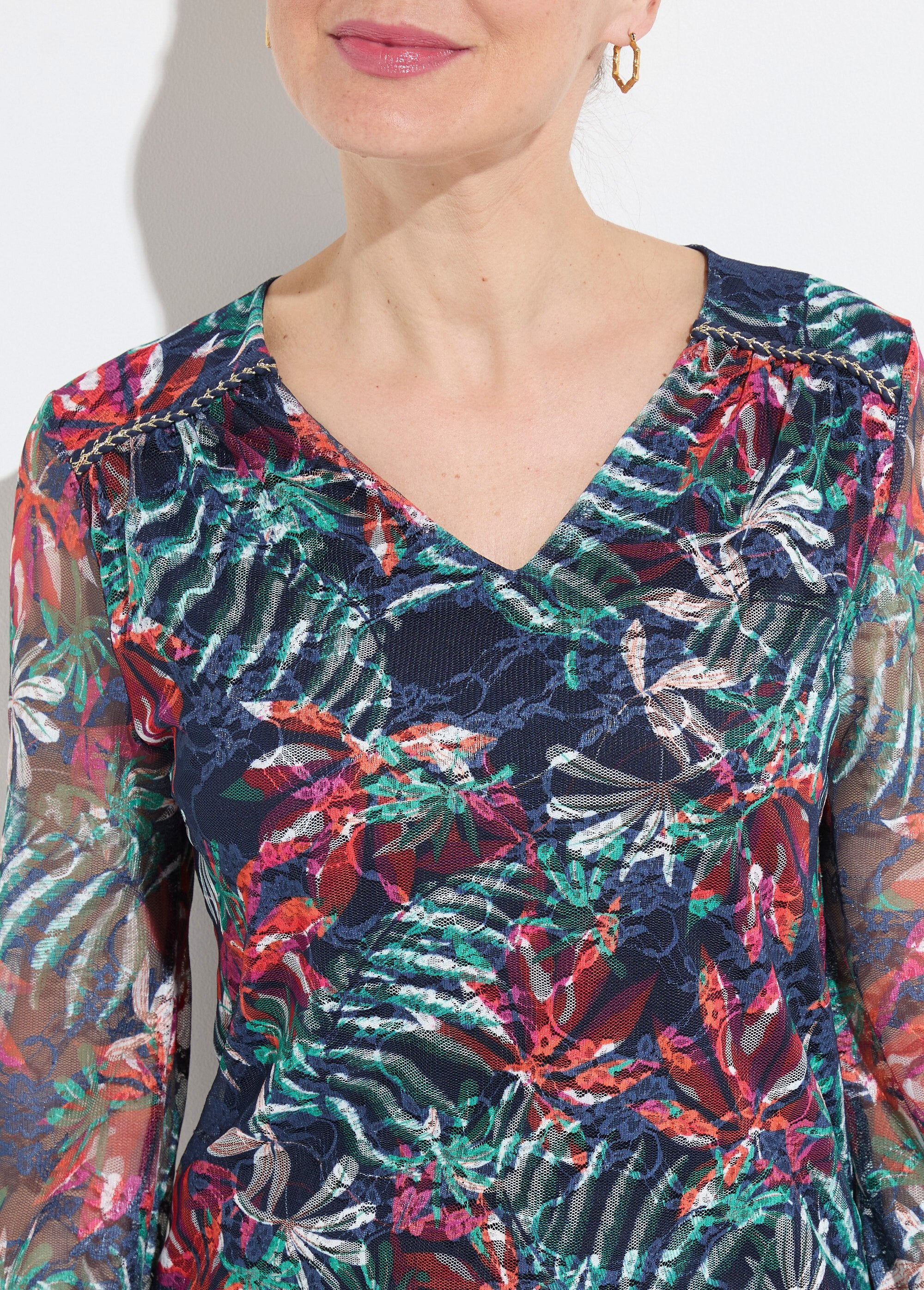 T-shirt_met_bedrukte_kanten_V-hals_Marine_et_orange_DE1_slim