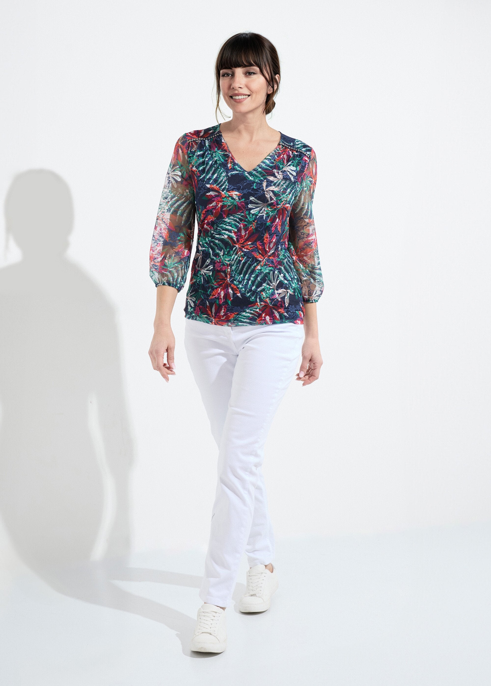 T-shirt_met_bedrukte_kanten_V-hals_Marine_et_orange_SF1_slim