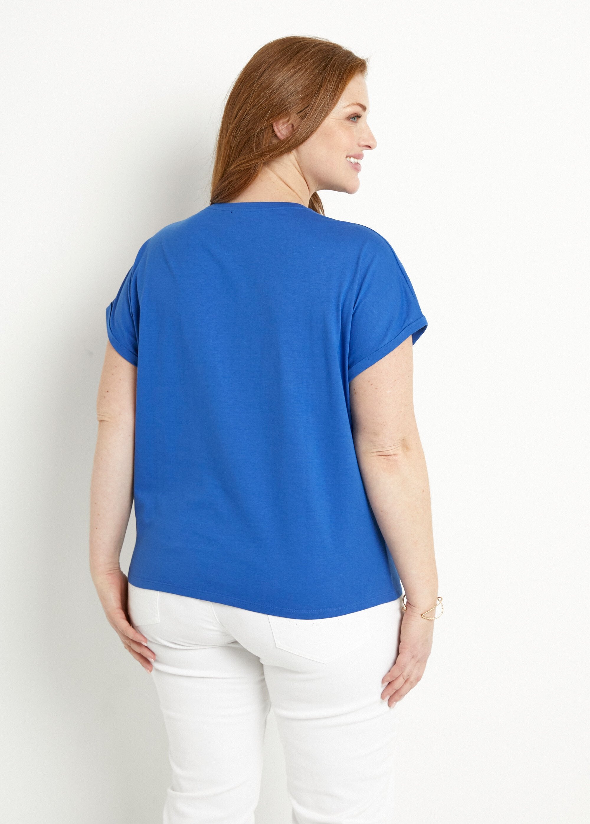 Effen_katoenen_T-shirt_met_pailletten,_korte_mouwen_Bleu_dur_DO1_curvy