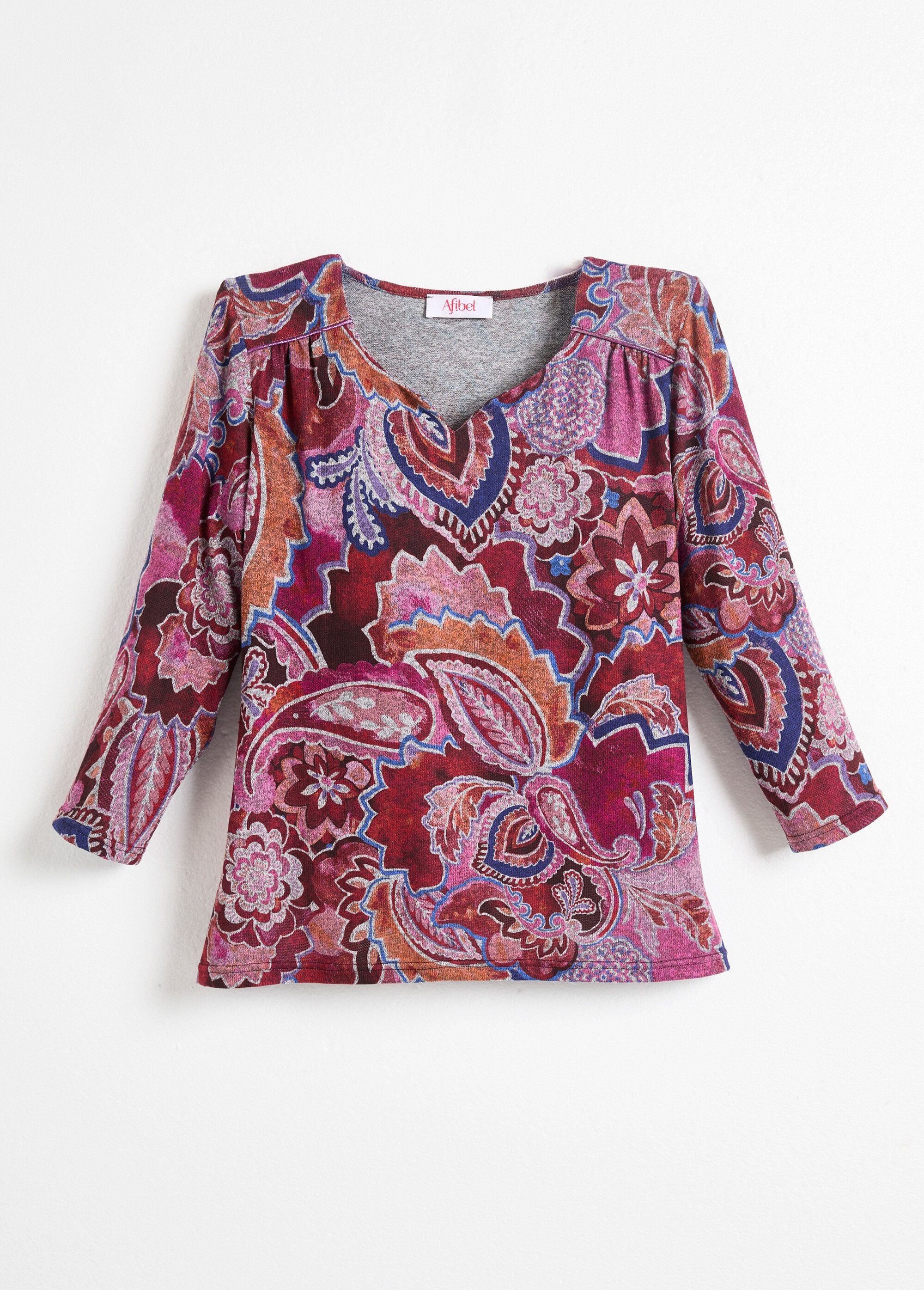 T-shirt_met_korte_mouwen_en_3/4_paisleyprint_Imprime_rose_AP1_slim