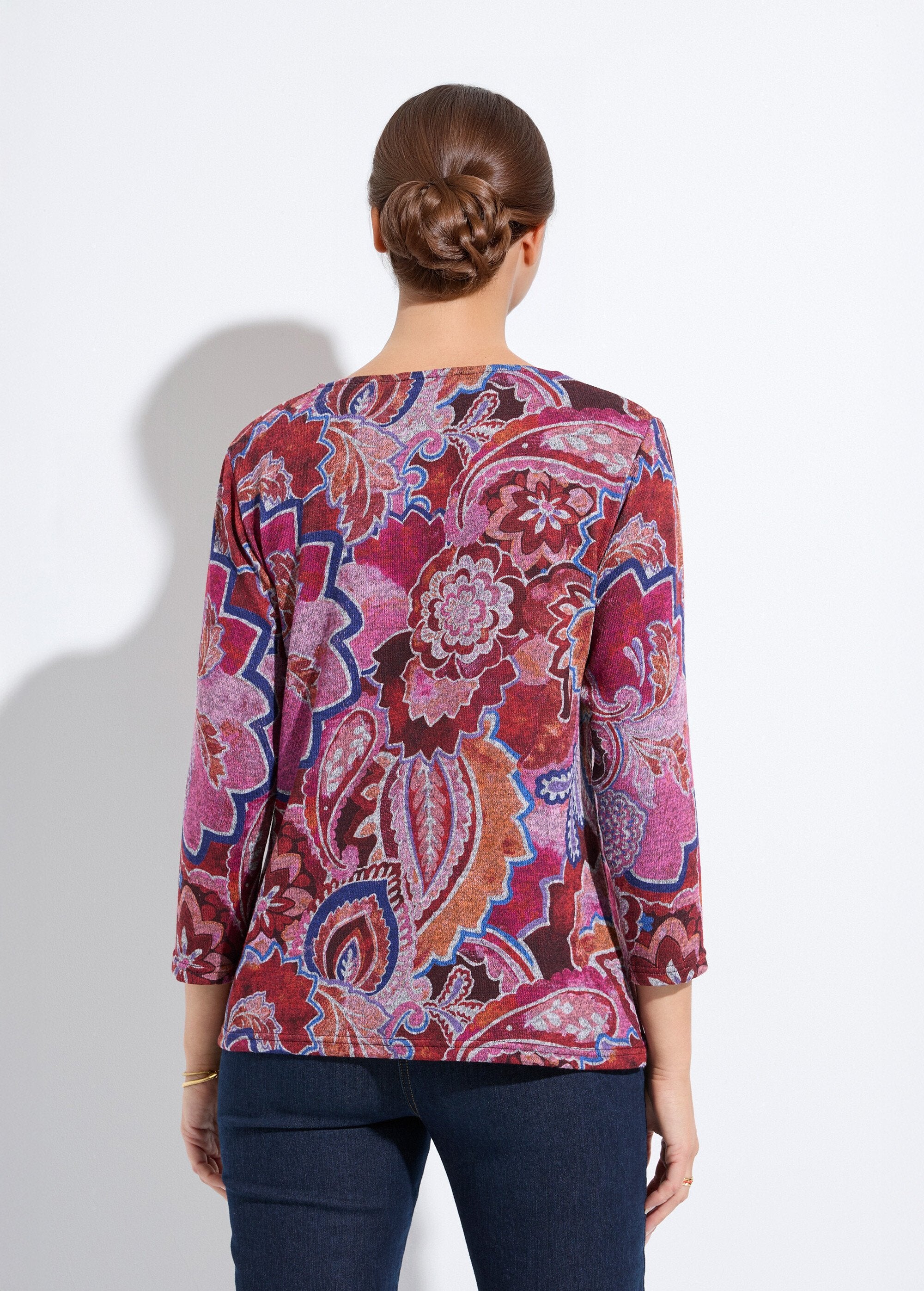 T-shirt_met_korte_mouwen_en_3/4_paisleyprint_Imprime_rose_DO1_slim