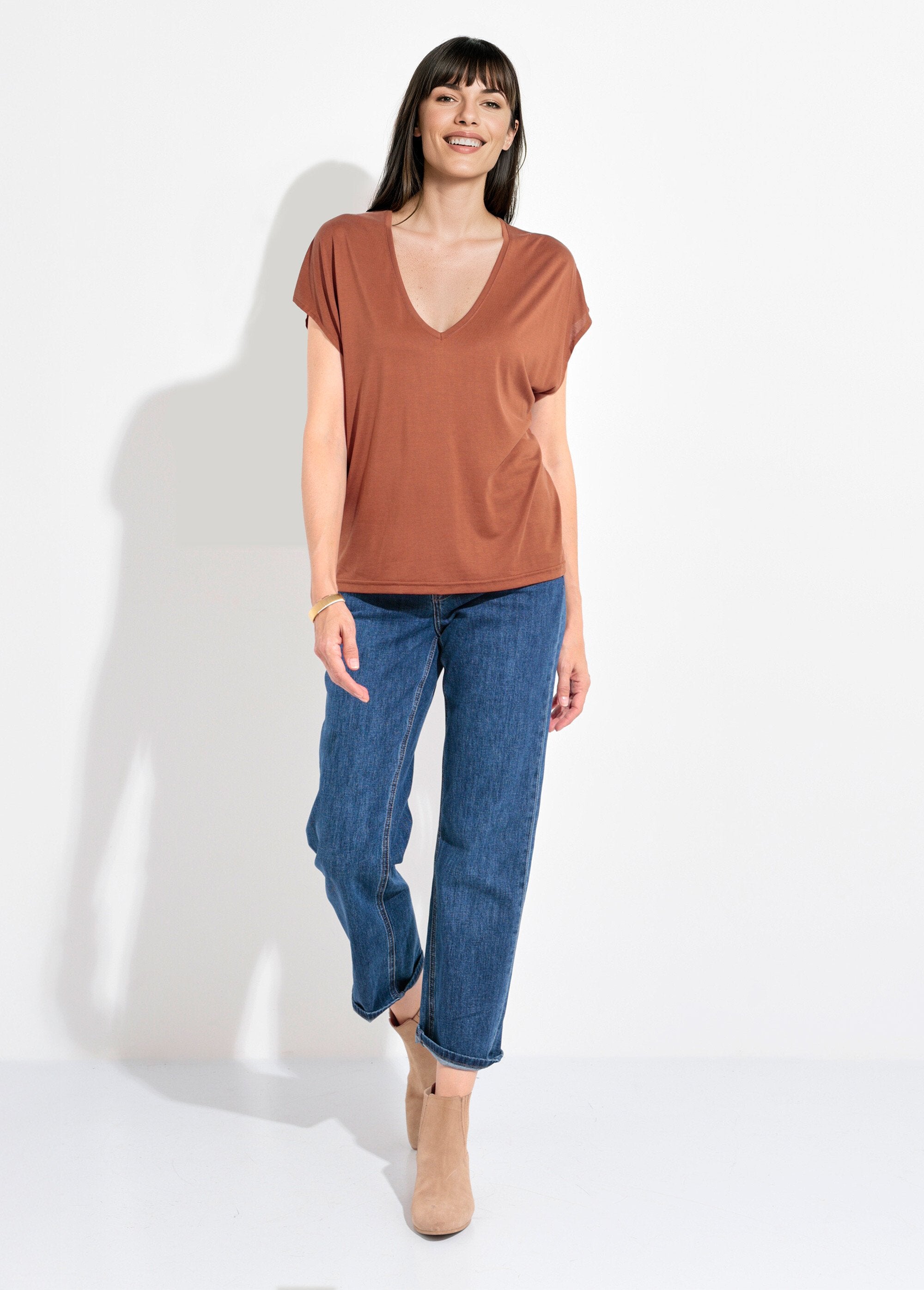 Los_T-shirt_met_korte_mouwen_Marron_SF1_slim