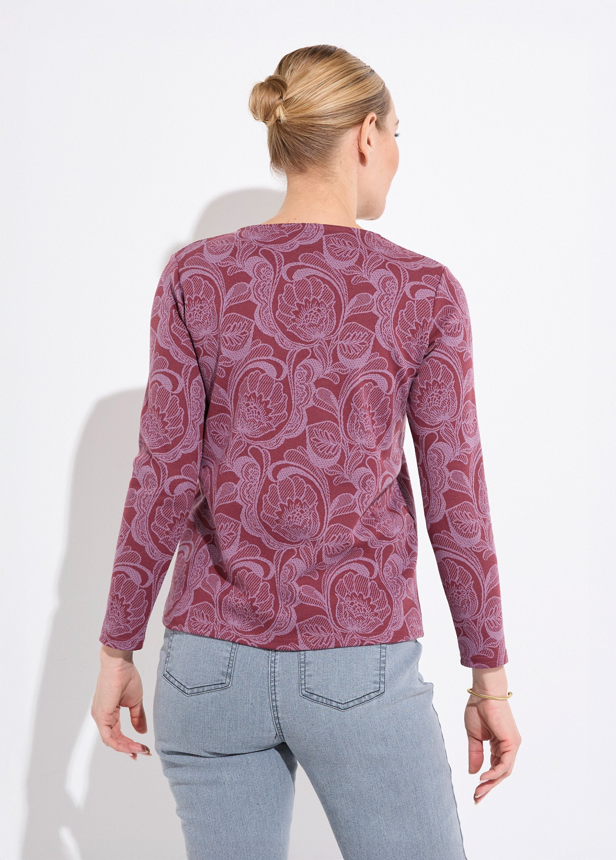 Gebloemd_jacquard_T-shirt_met_ronde_hals_Bordeaux_et_rose_DO1_slim