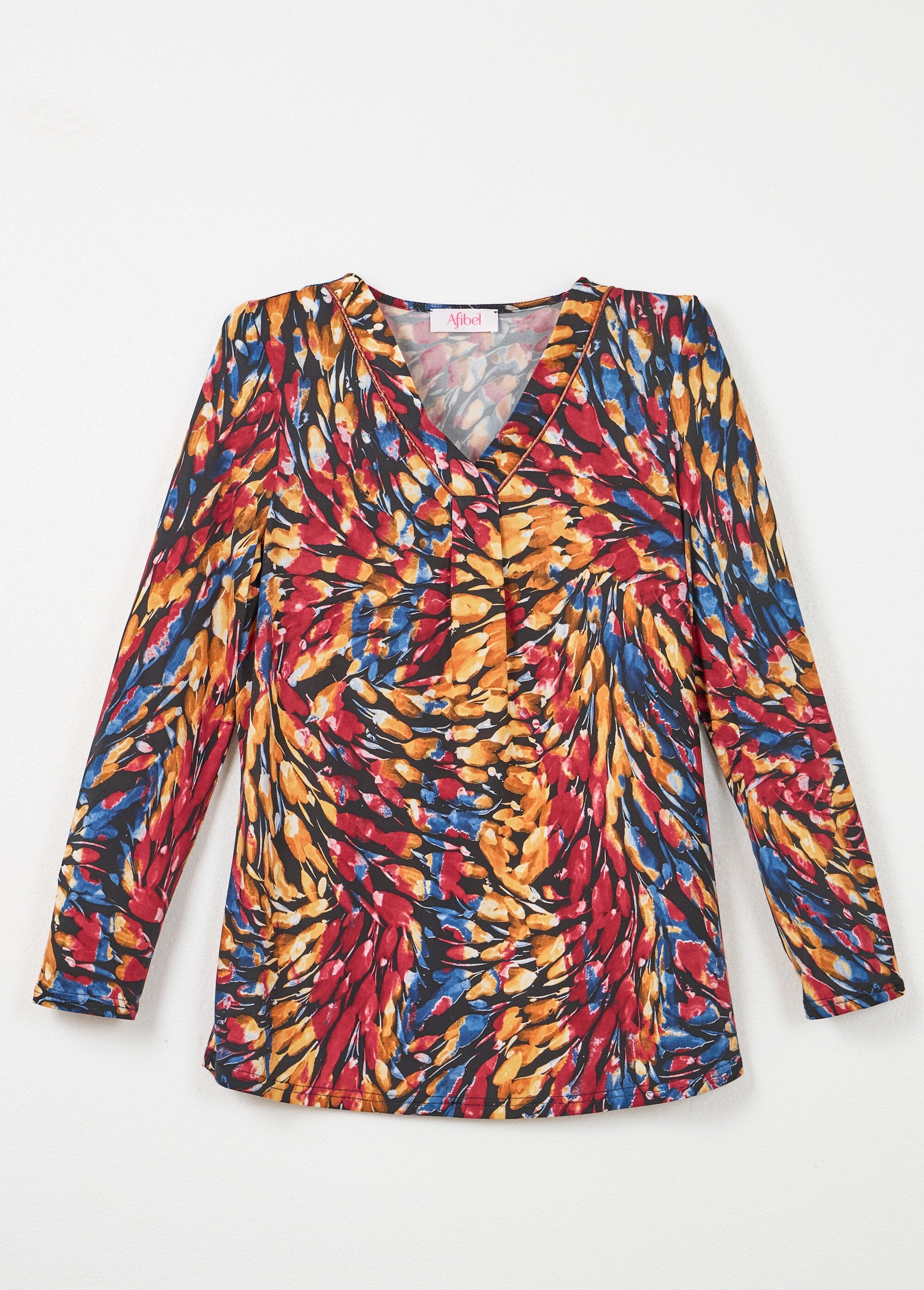 Los_T-shirt_met_V-hals_en_lange_mouwen_Bordeaux_et_miel_AP1_slim